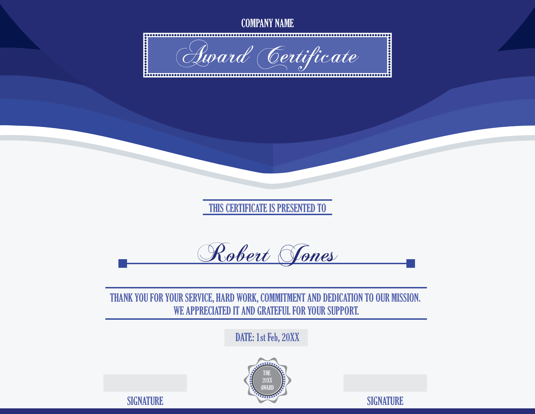 Service Recognition Award Certificate Template (Landscape) WordLayouts