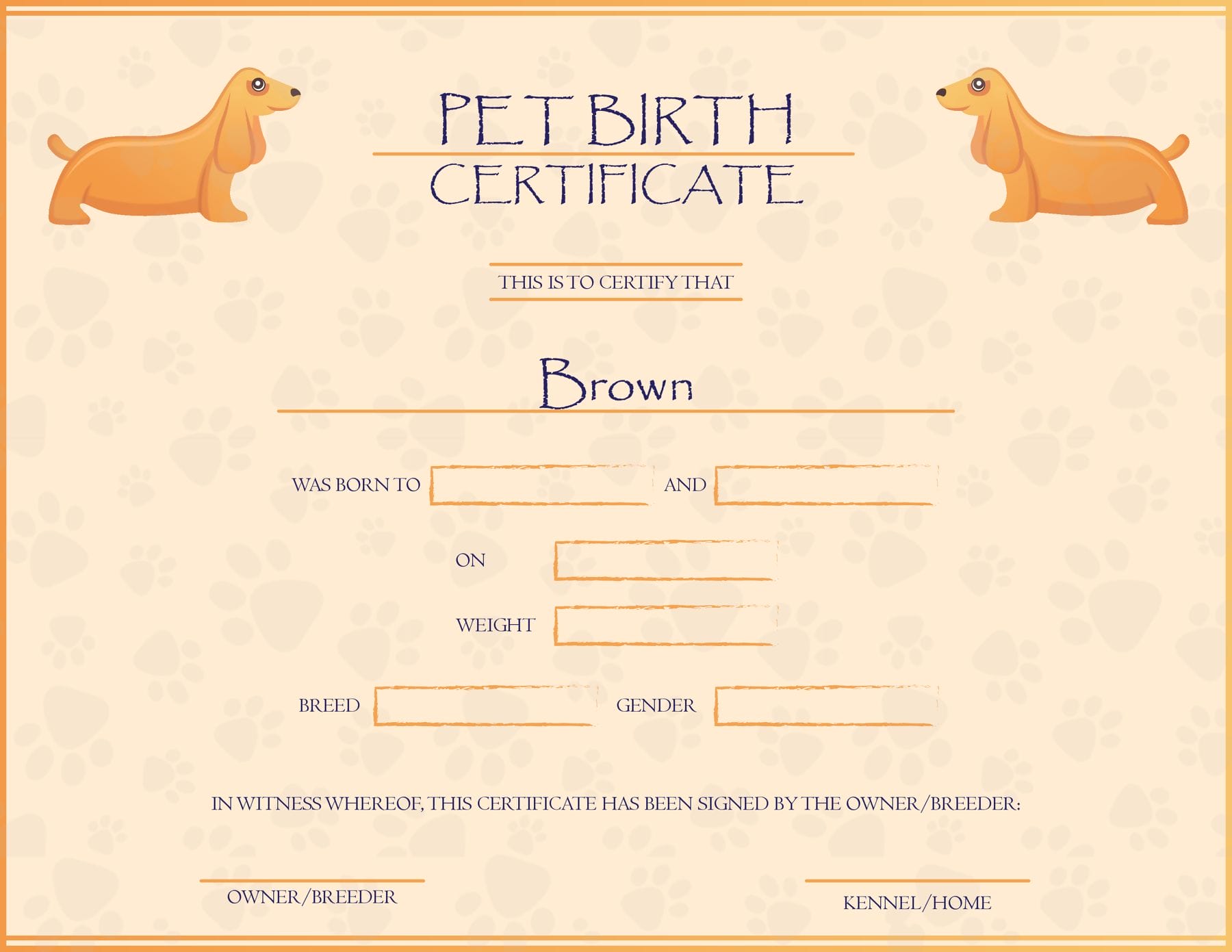 Free Dog Birth Certificate Templates (Printable) WordLayouts