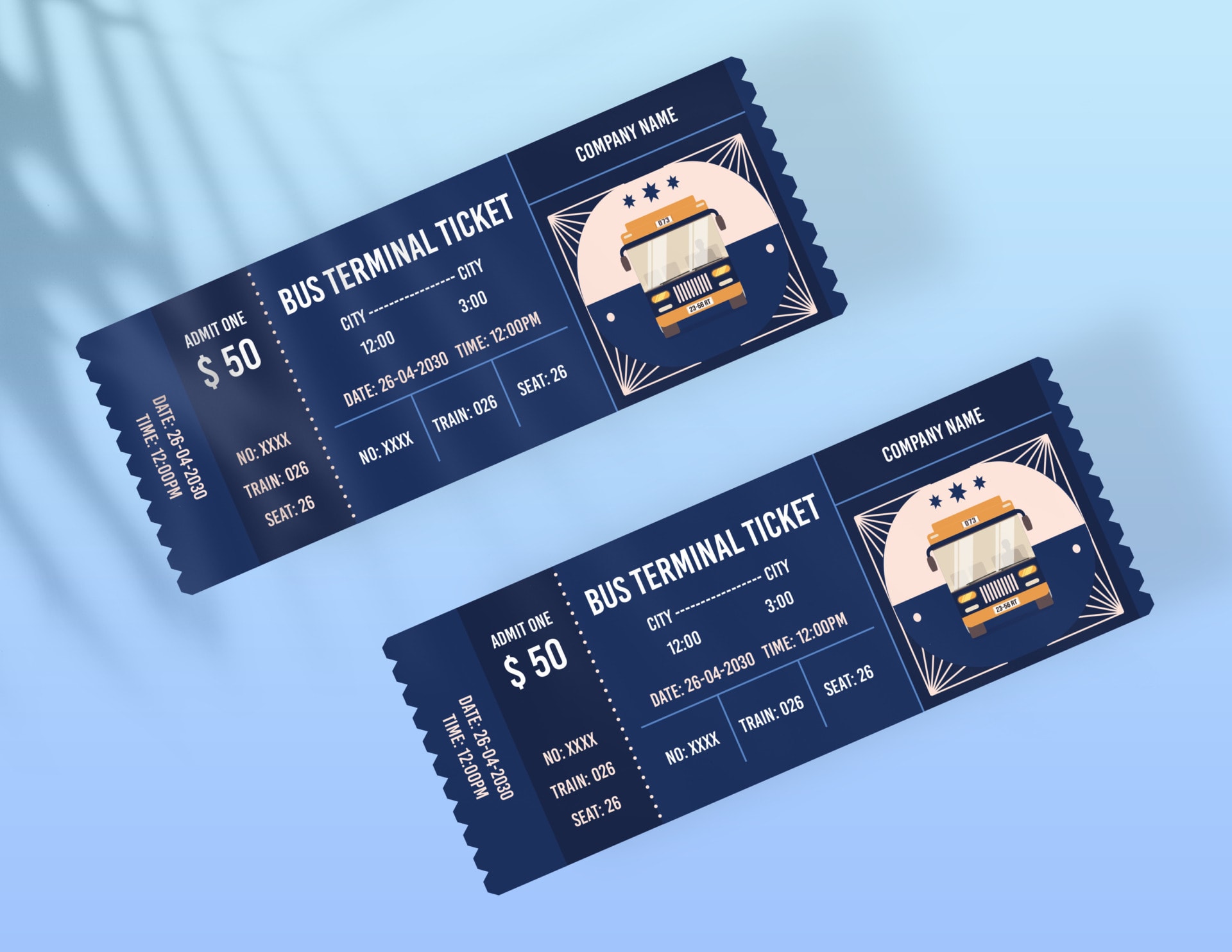 Executive Line Bus Terminal Ticket Template - Customizable