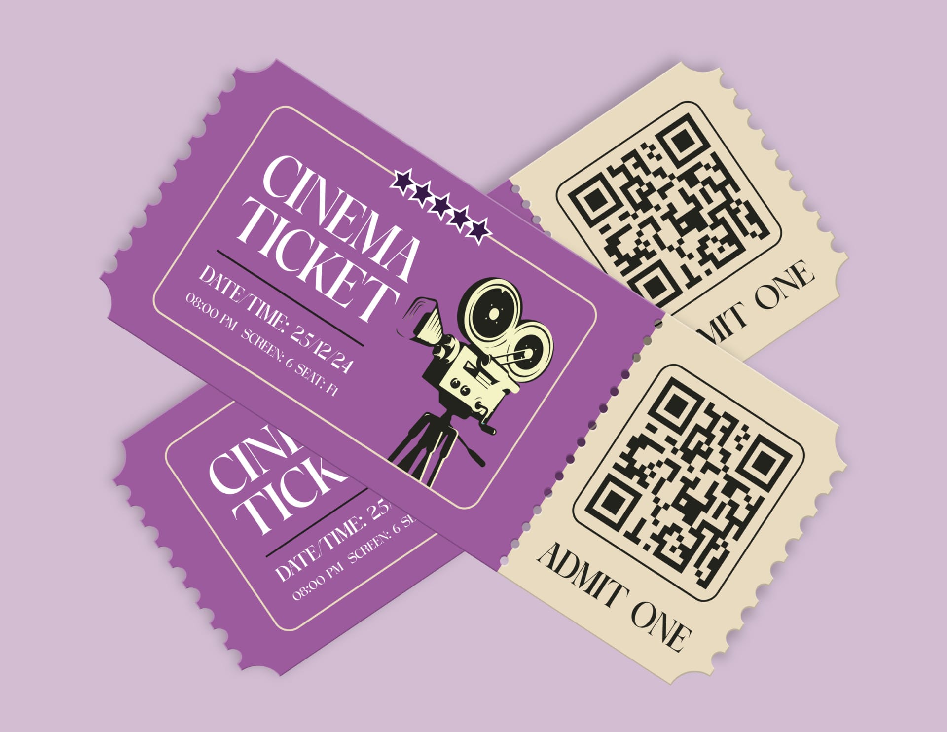 Vintage Movie Night Cinema Ticket - WordLayouts, image size:1920x1484