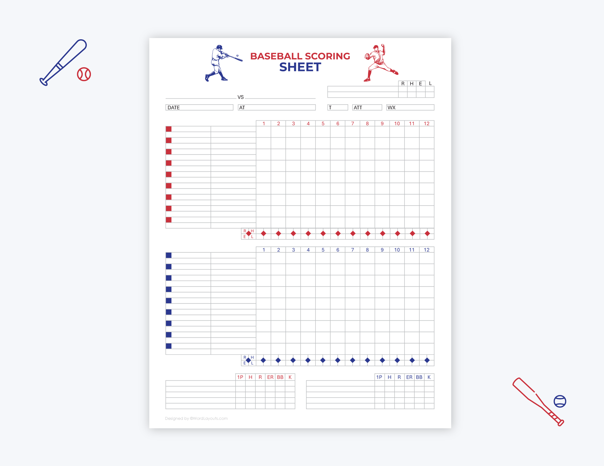 Free Baseball Scorecards and Sheets (Printable) for Baseball Score Sheet Printable Free