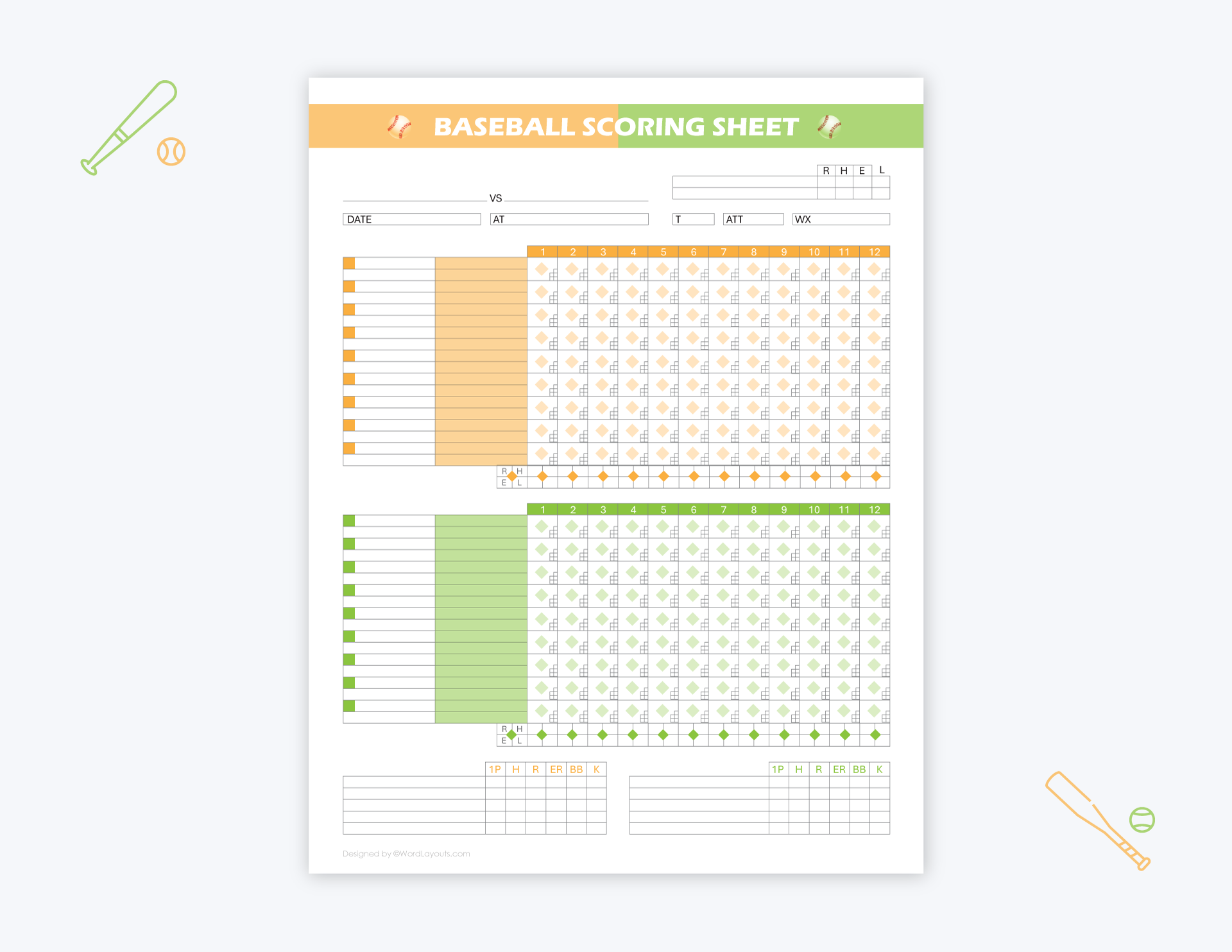 free-baseball-scorecards-and-sheets-printable for Baseball Score Sheet Printable Free Free Baseball Scorecards and Sheets (Printable) for Baseball Score Sheet Printable Free