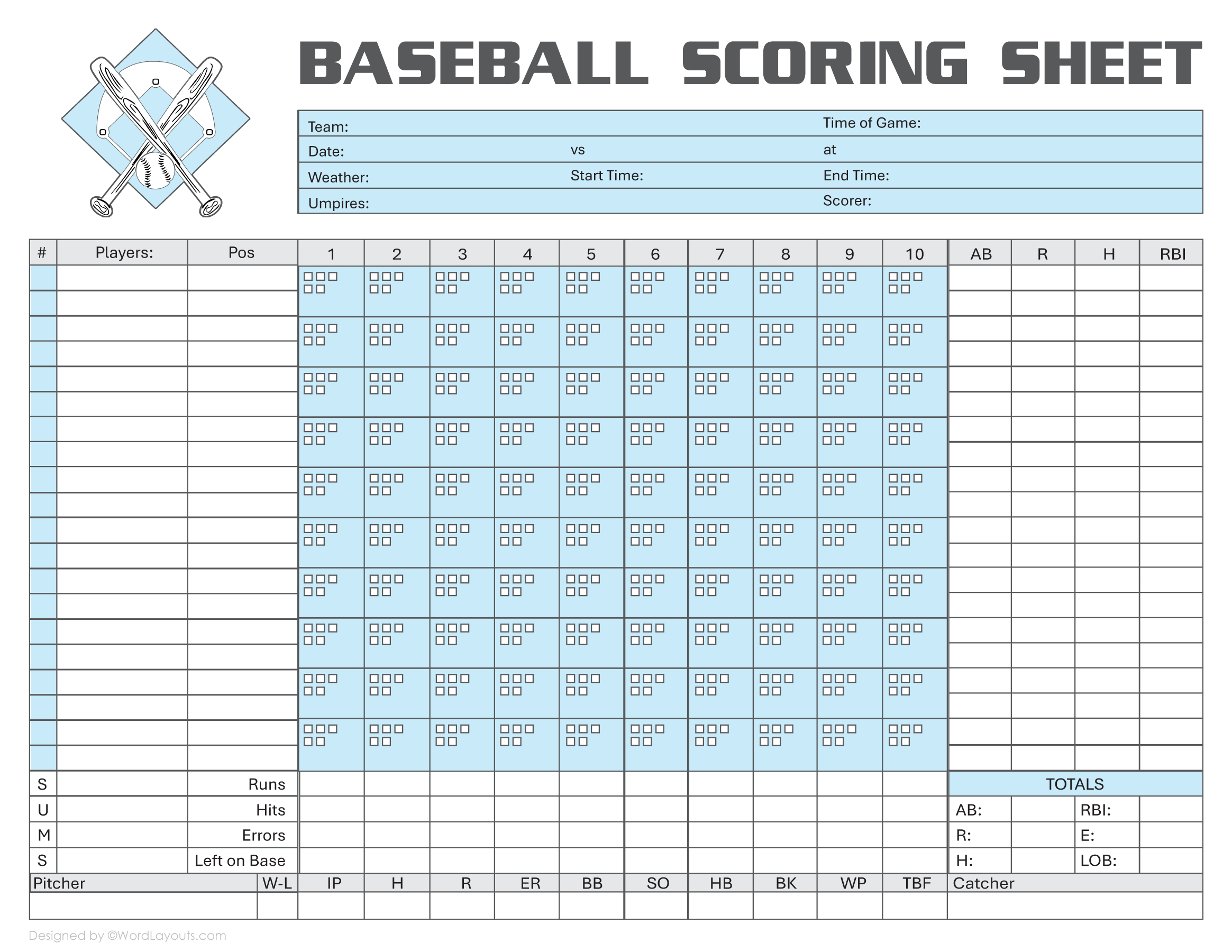 30 Printable Baseball Scoresheet Scorecard Templates Templatelab