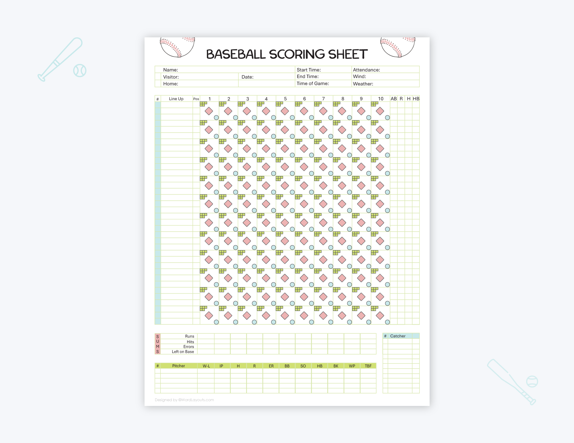 free-baseball-scorecards-and-sheets-printable for Free Printable Baseball Score Sheets Free Baseball Scorecards and Sheets (Printable) for Free Printable Baseball Score Sheets