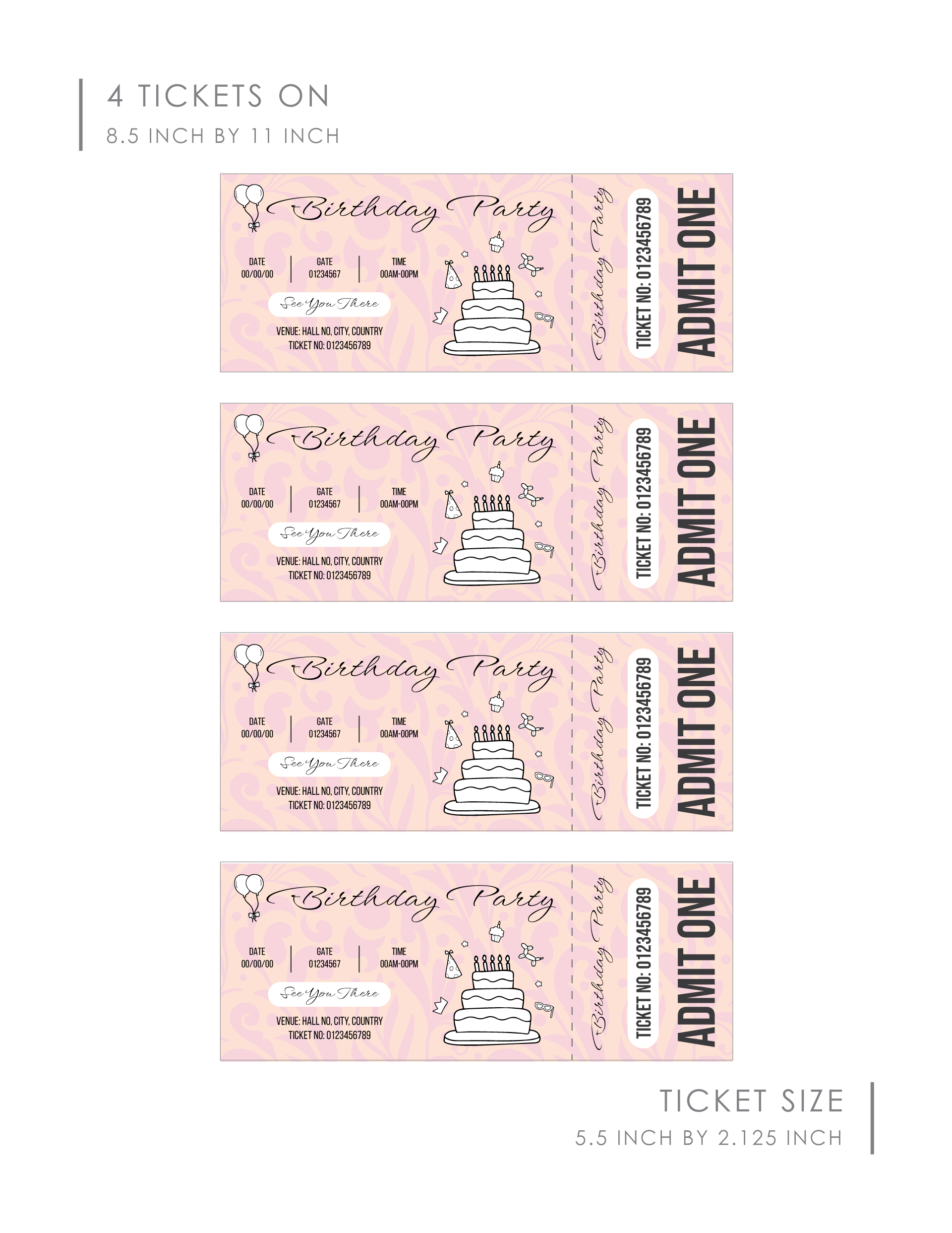 Pink Birthday Party Ticket - WordLayouts