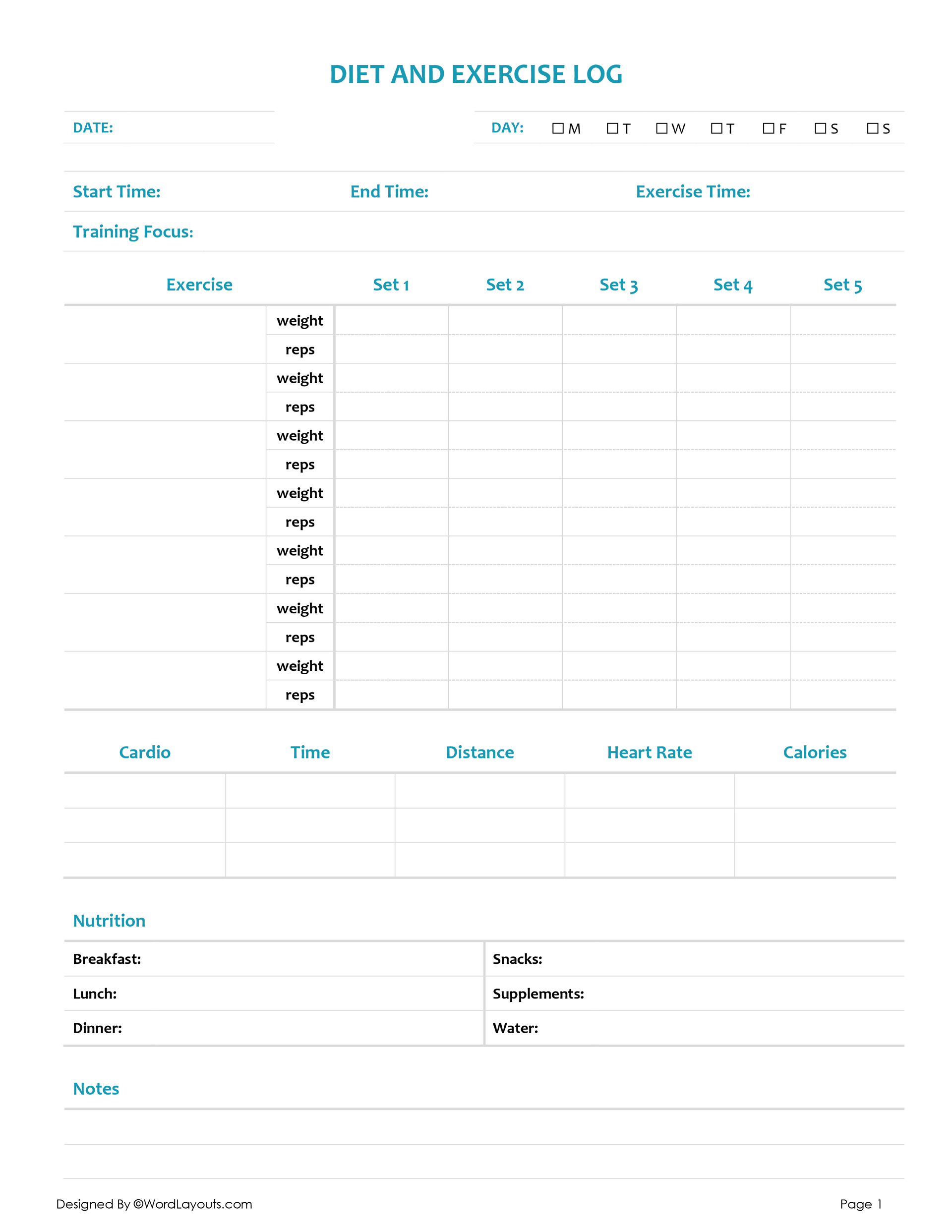 free-workout-log-templates-daily-weekly-wordlayouts for Free Printable Fitness Journal Template Free Workout Log Templates (Daily - Weekly) - WordLayouts for Free Printable Fitness Journal Template