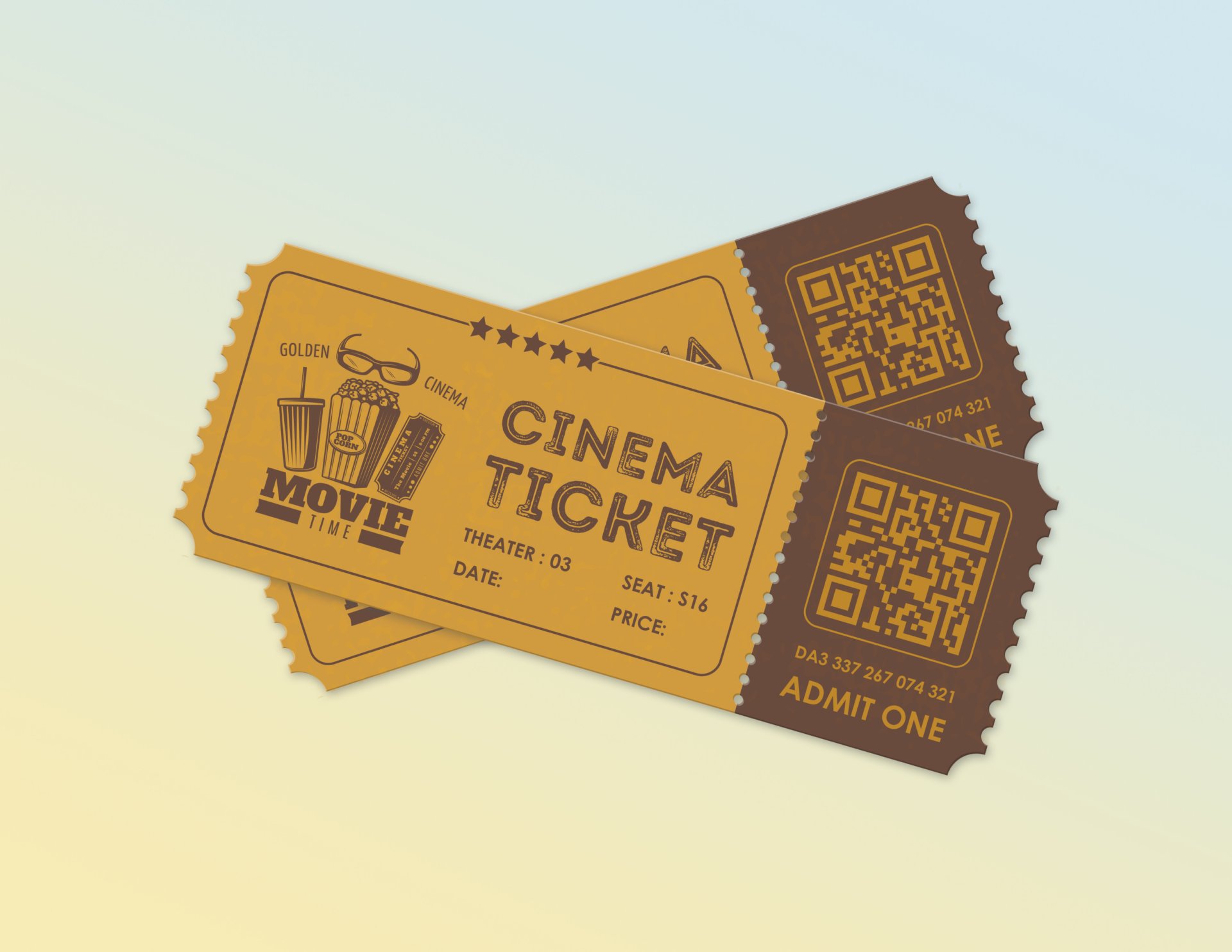 Golden Age Cinema Ticket Template - Customizable - Google Slides