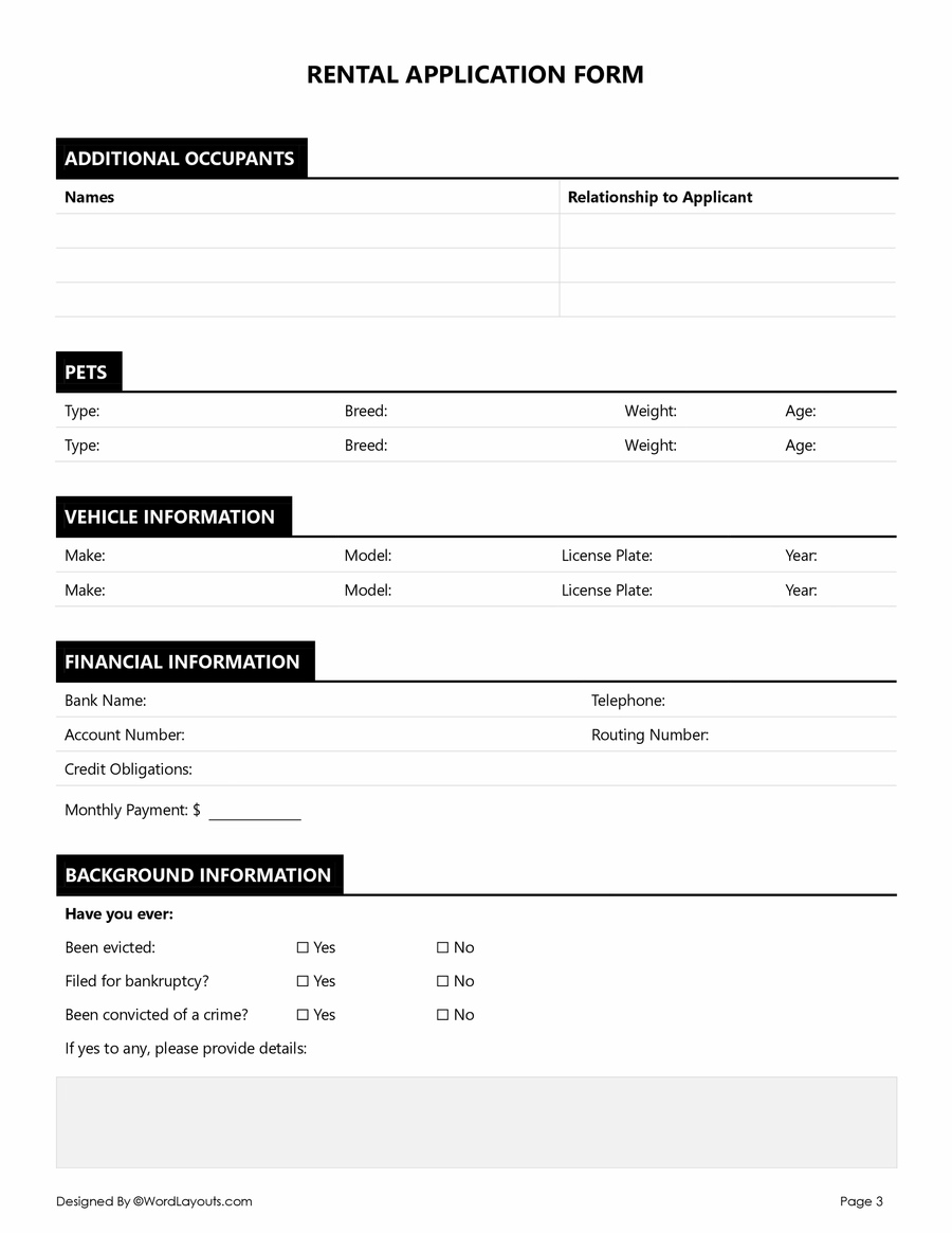 Free Rental Application Form Template - WordLayouts