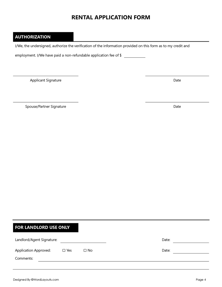 Free Rental Application Form Template - WordLayouts
