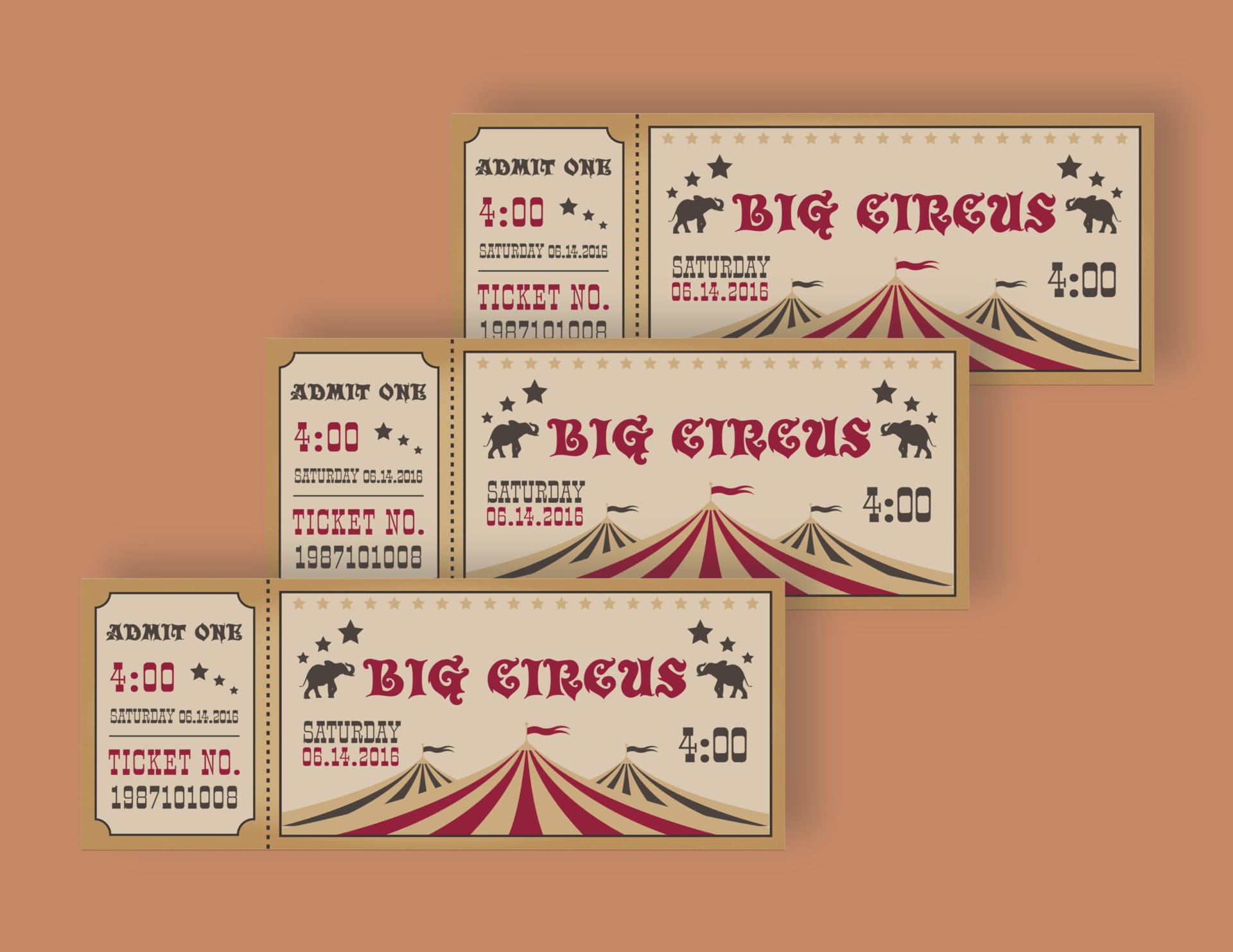 Retro Classic Circus Event Ticket Template - Customizable