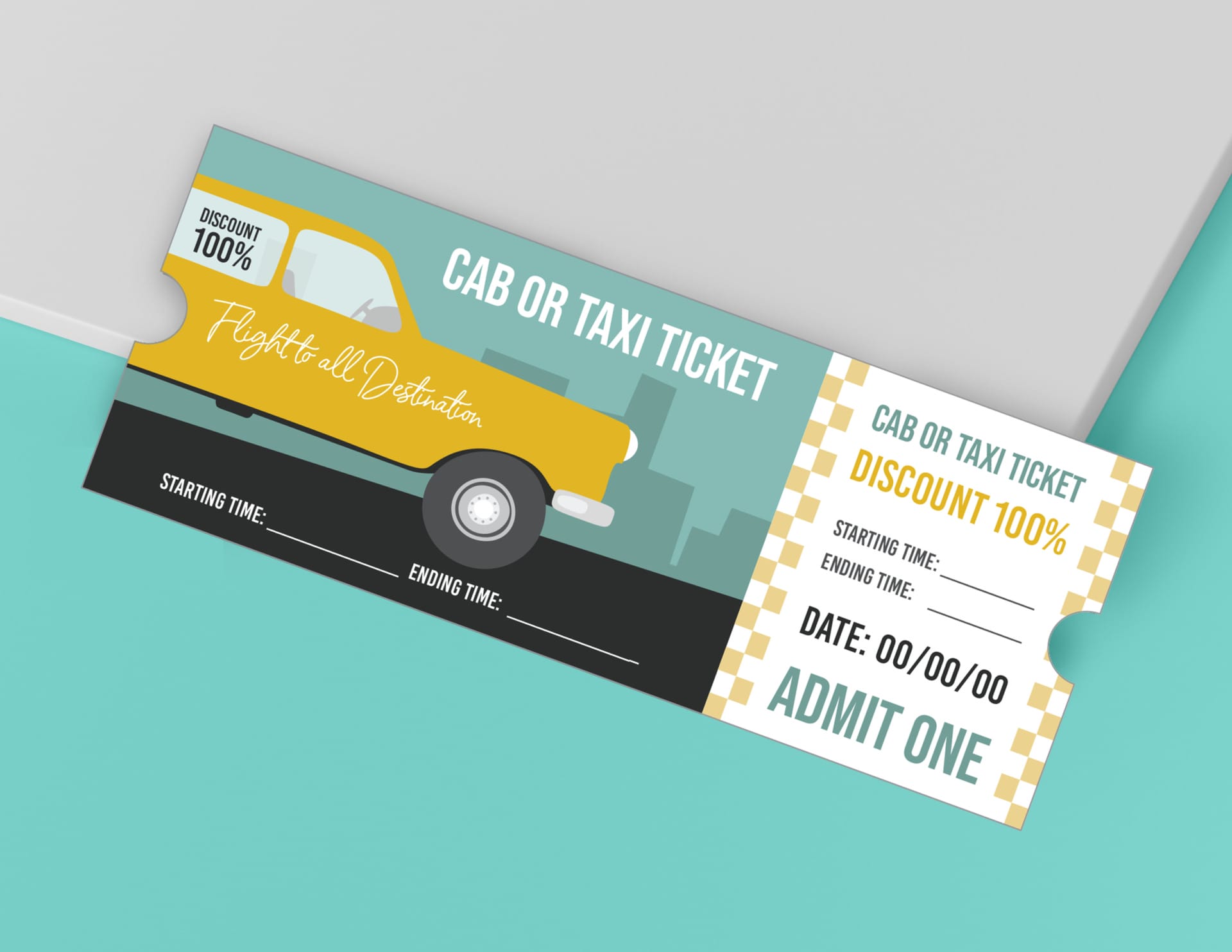 Yellow Cab Promotional Ticket Template - Customizable