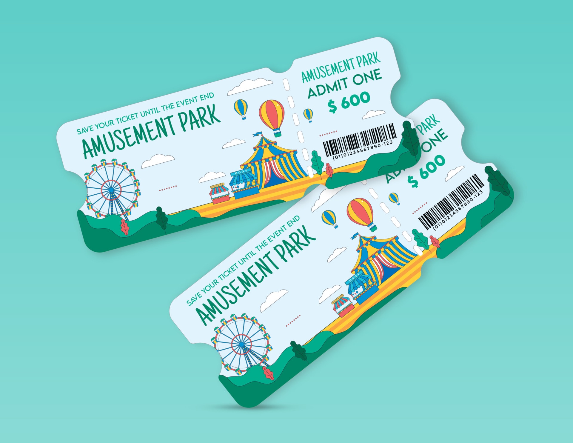 Funfair Amusement Park Ticket Template - Customizable