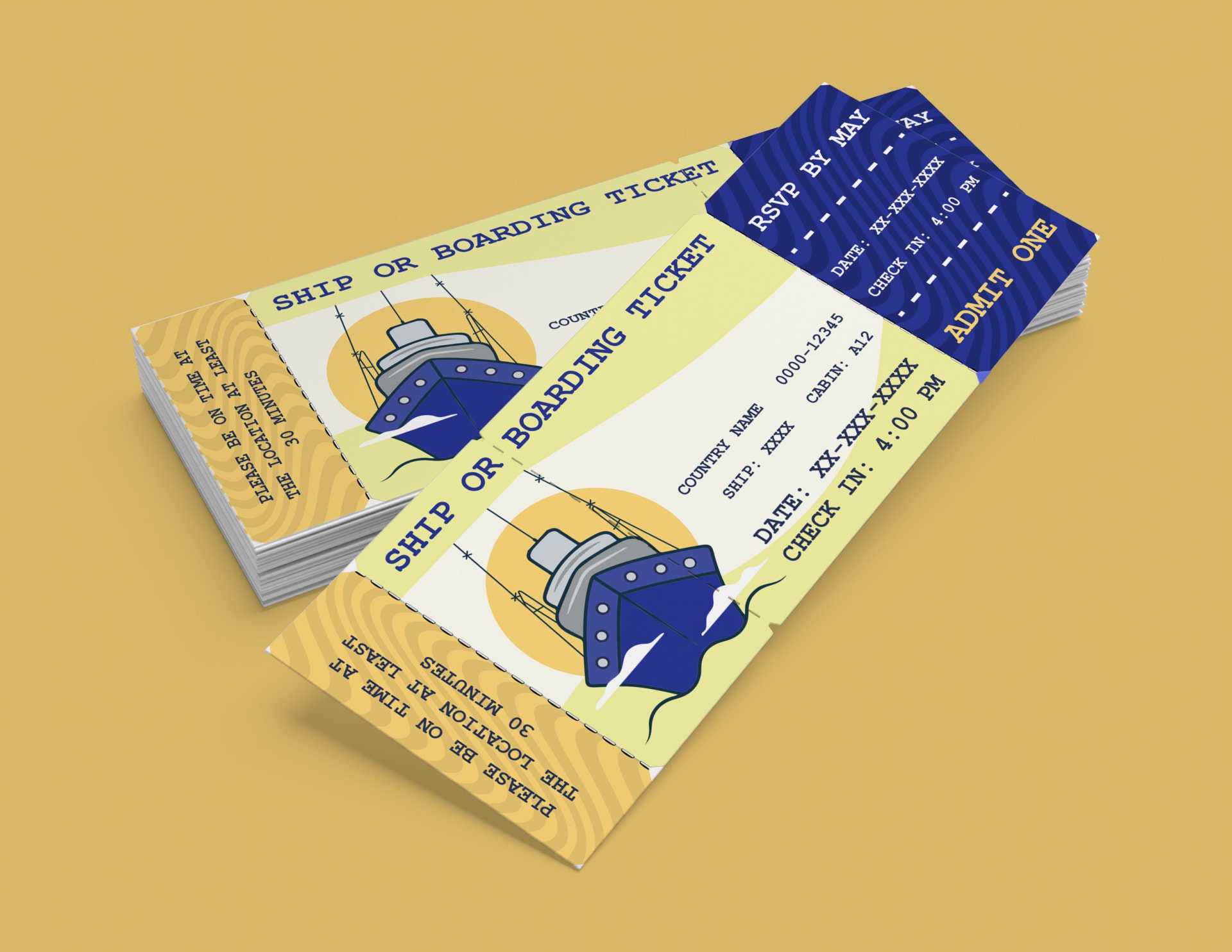 Sunny Seas Cruise Boarding Ticket Template - Customizable
