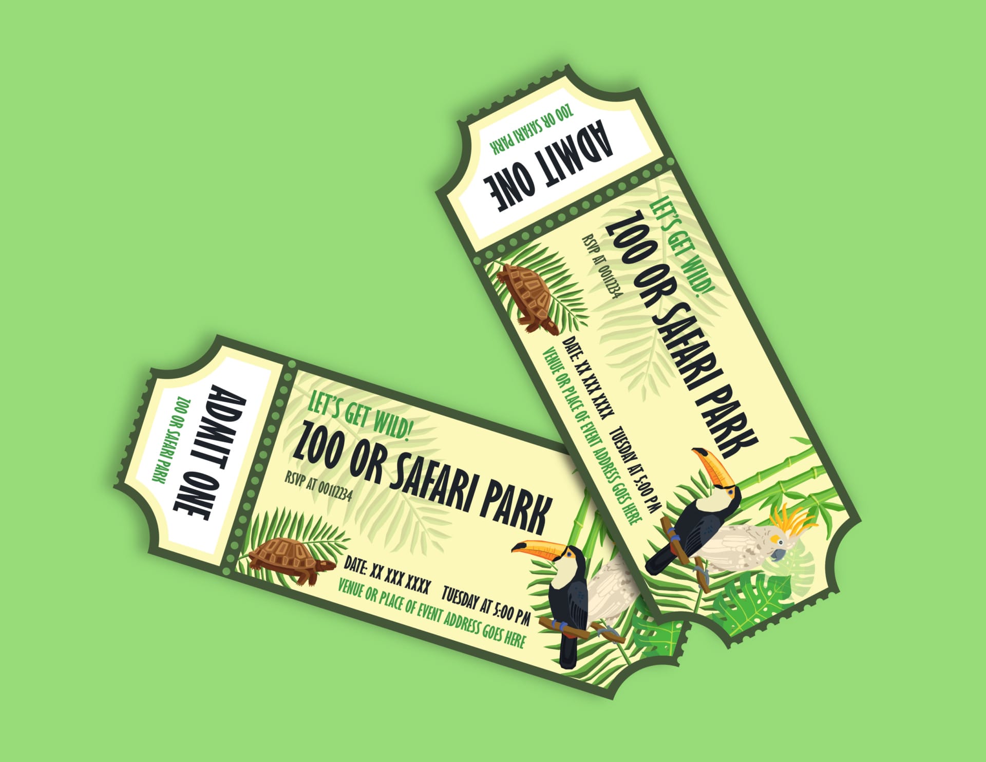 Jungle Excursion Zoo & Safari Ticket Template - Editable
