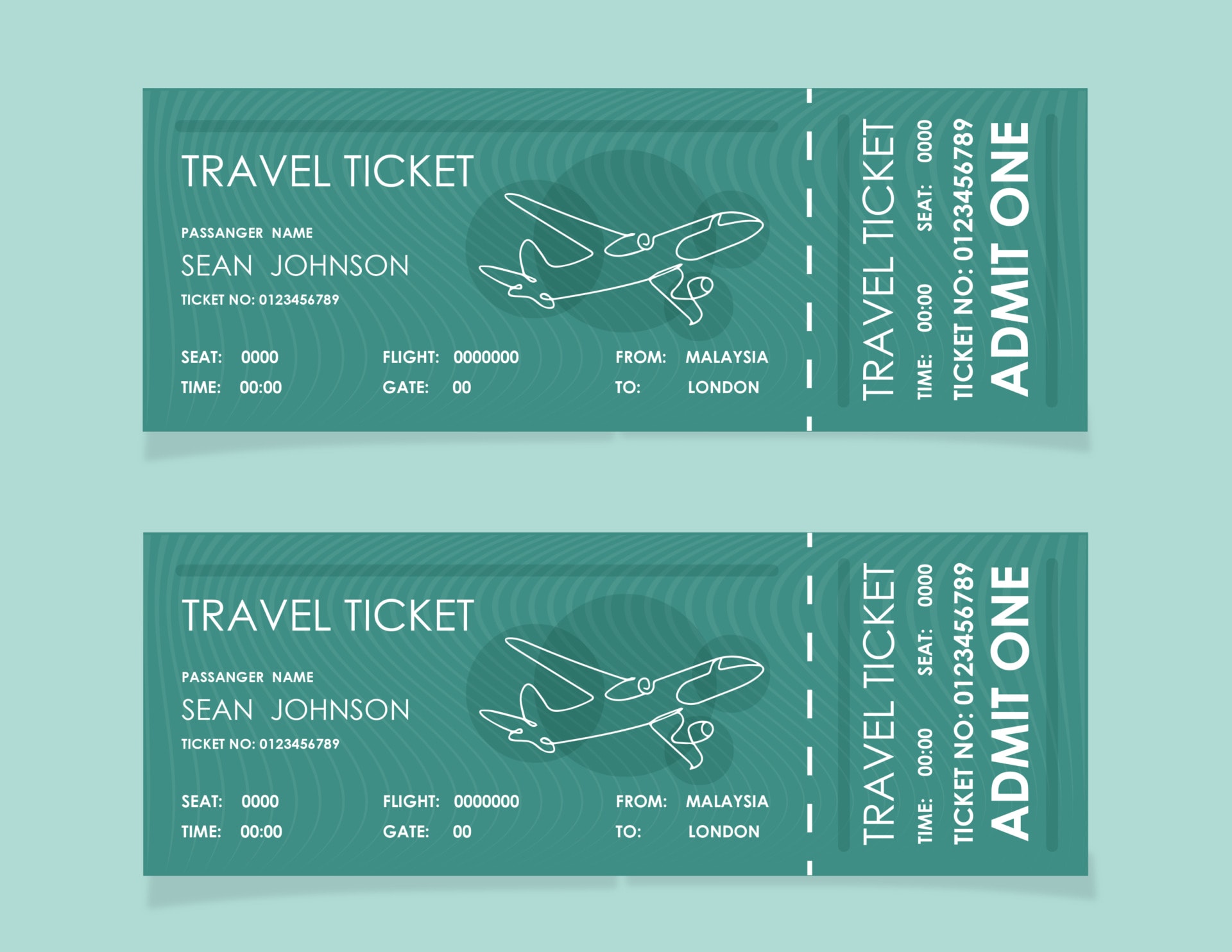 Dynamic Green Travel Ticket Template - Customizable