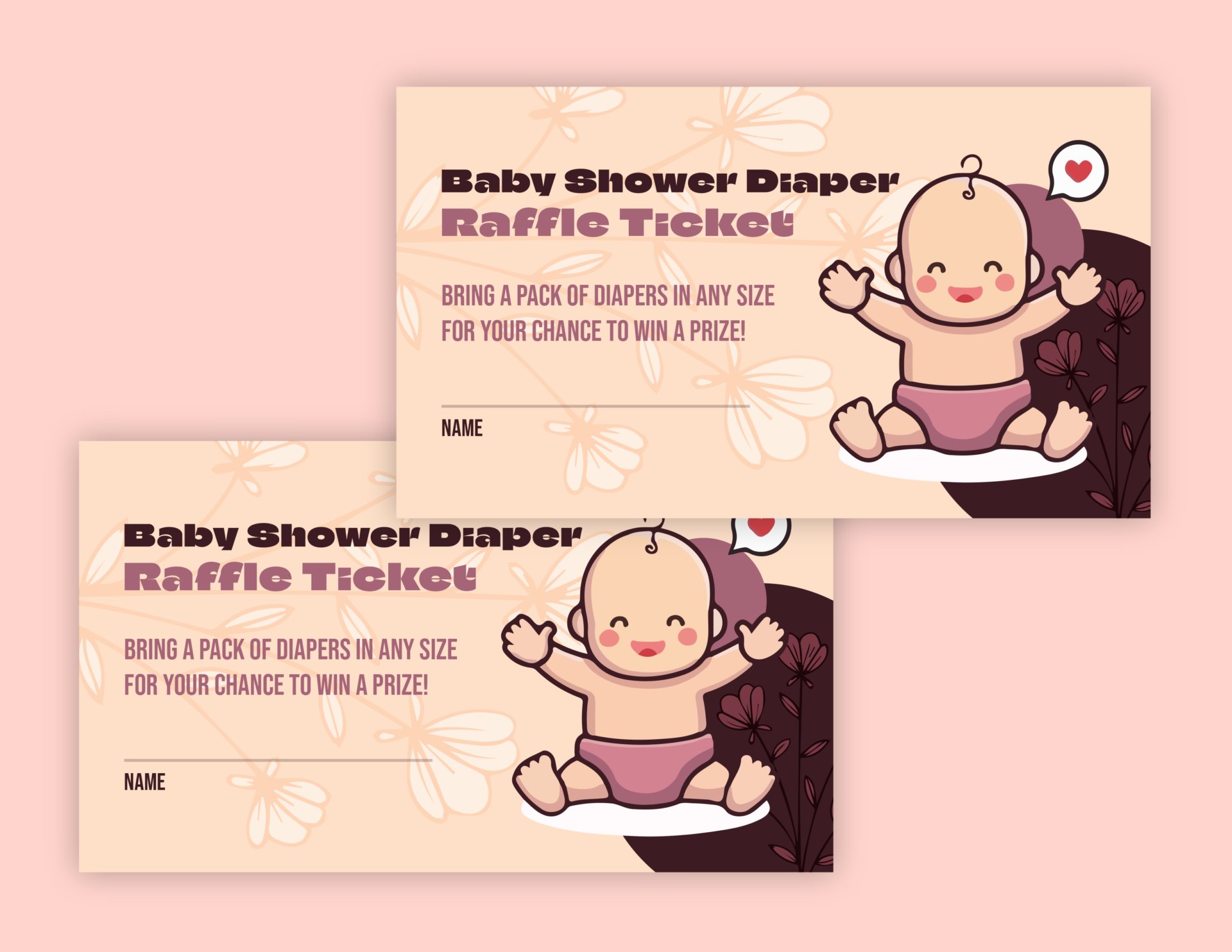 Blossoms Baby Shower Diaper Raffle Ticket Template - Editable