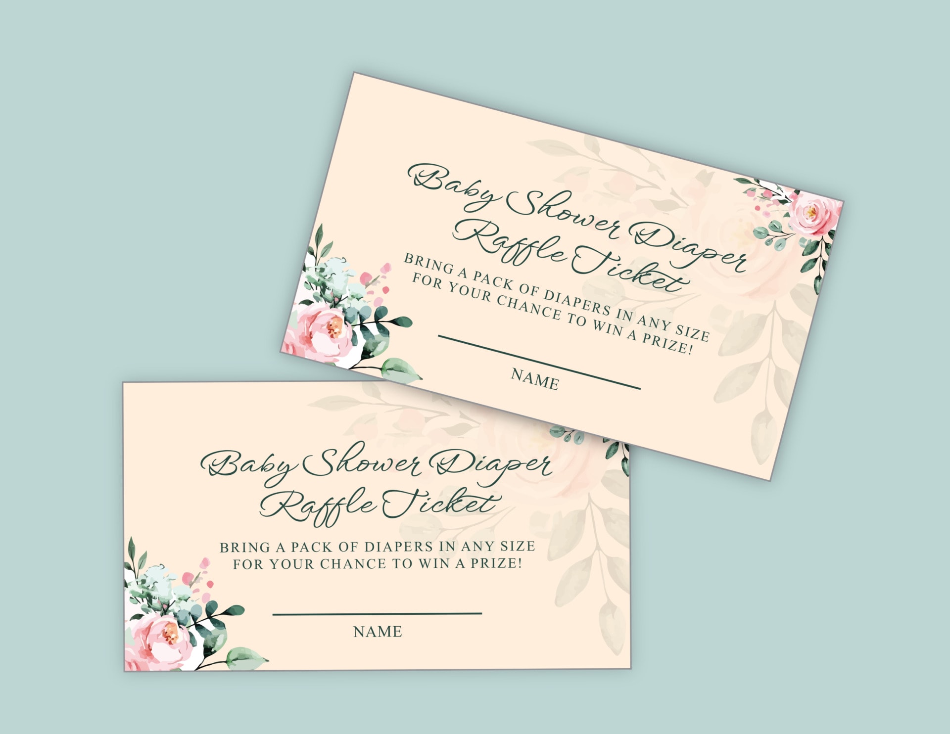 Delicate Bouquet Diaper Raffle Ticket Template - Customizable