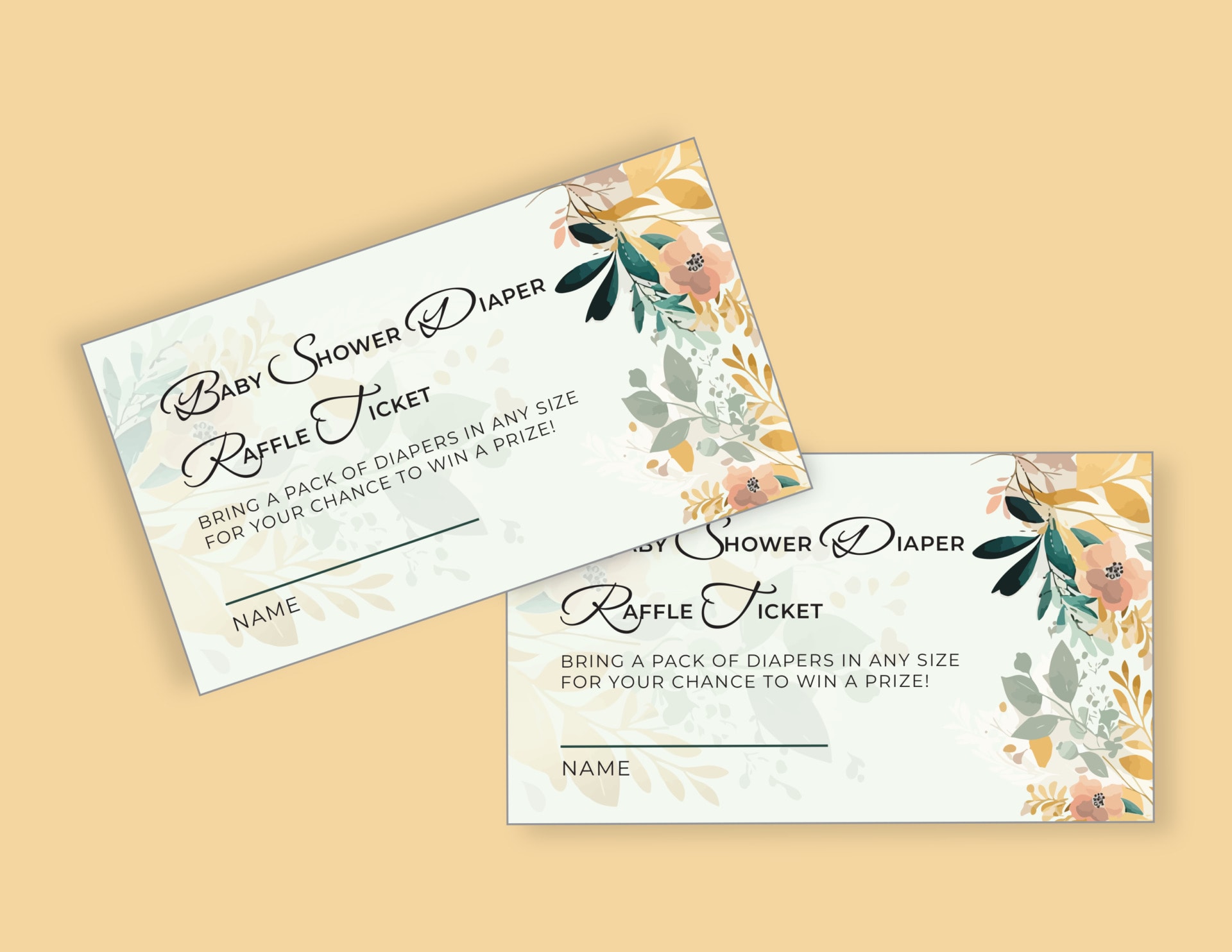 Botanical Bliss Diaper Raffle Ticket Template - Editable