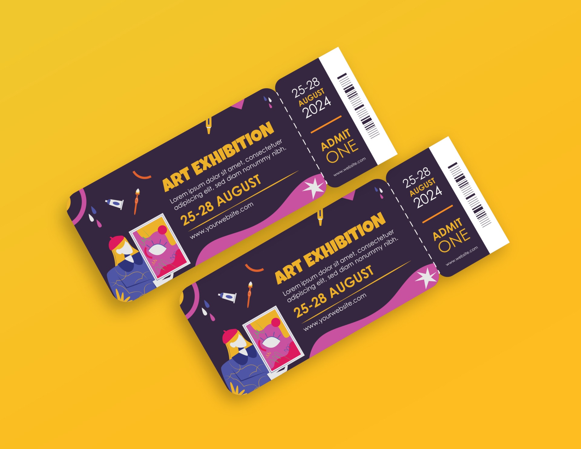 Gallery Showcase Event Ticket Template - Customizable - Microsoft Word