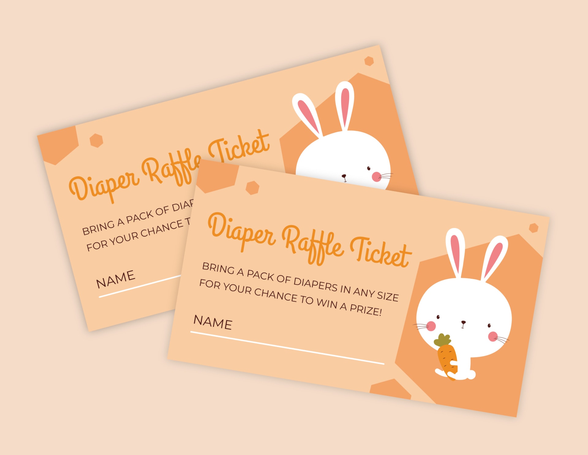 Bunny Hugs Diaper Raffle Ticket Template - Editable