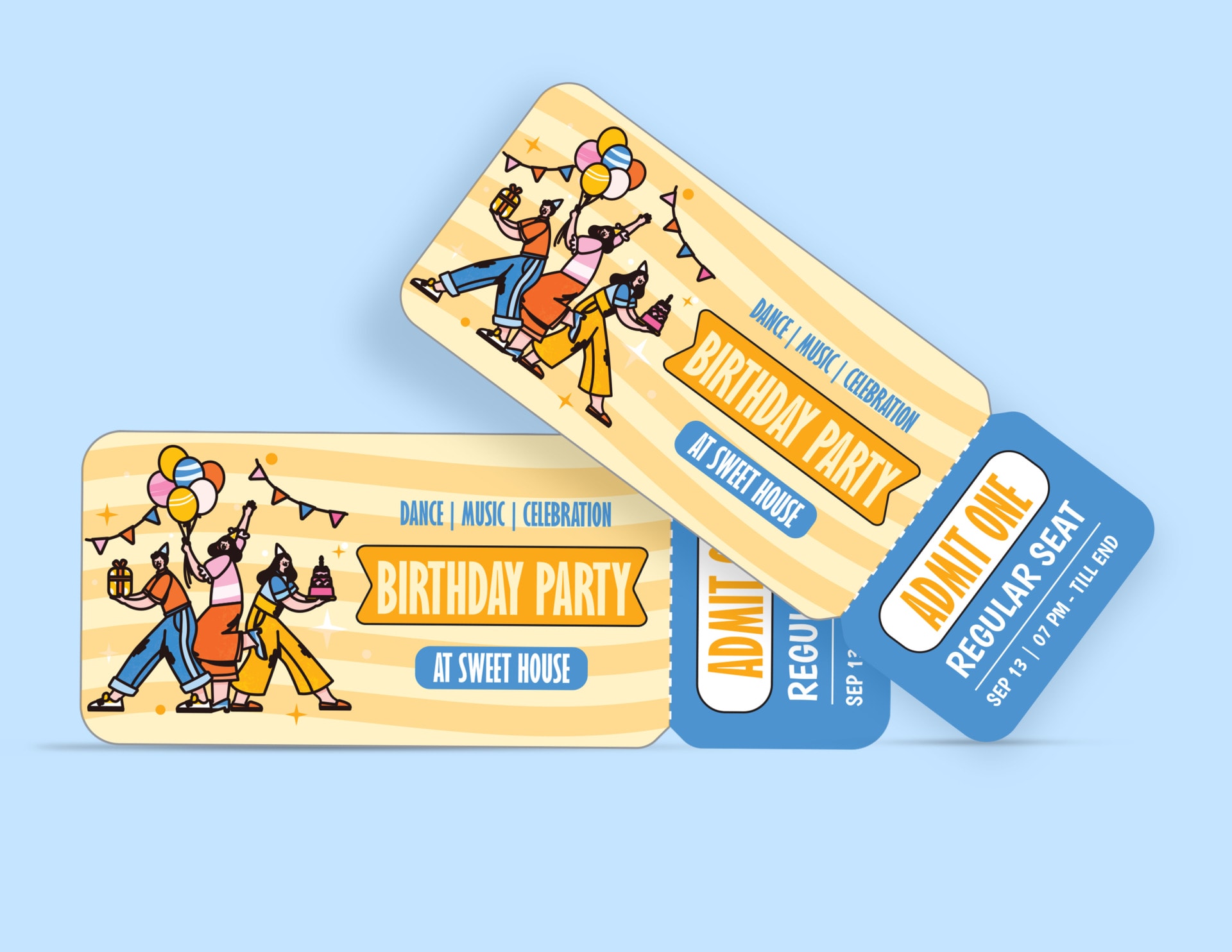 Festive Birthday Bash Ticket Template - Customizable - Adobe Illustrator