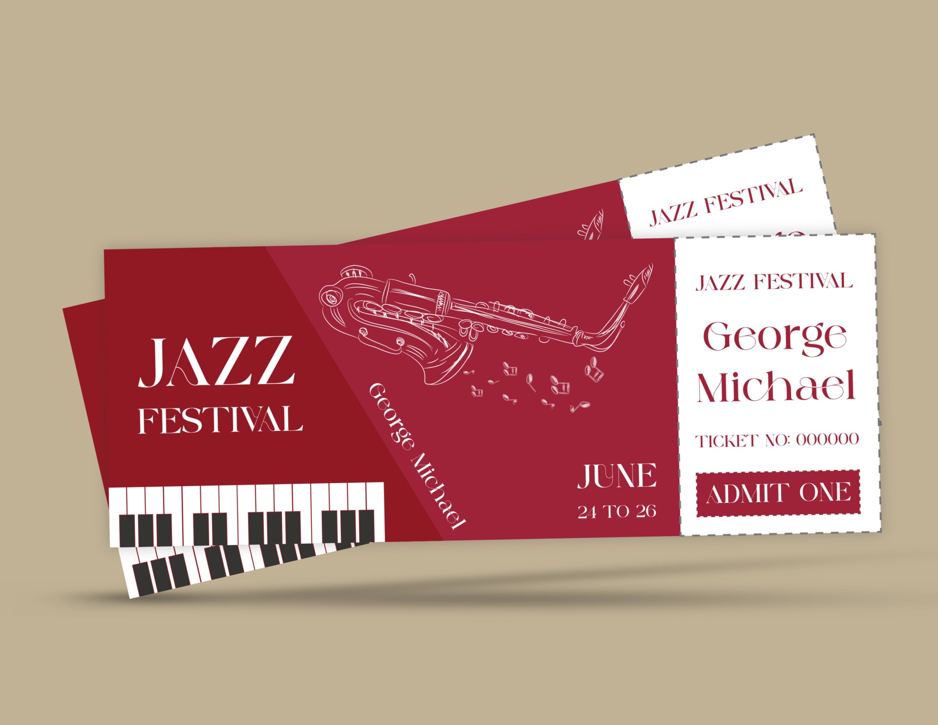 Rhythmic Melodies Jazz Event Ticket Template - Editable - Google Sildes