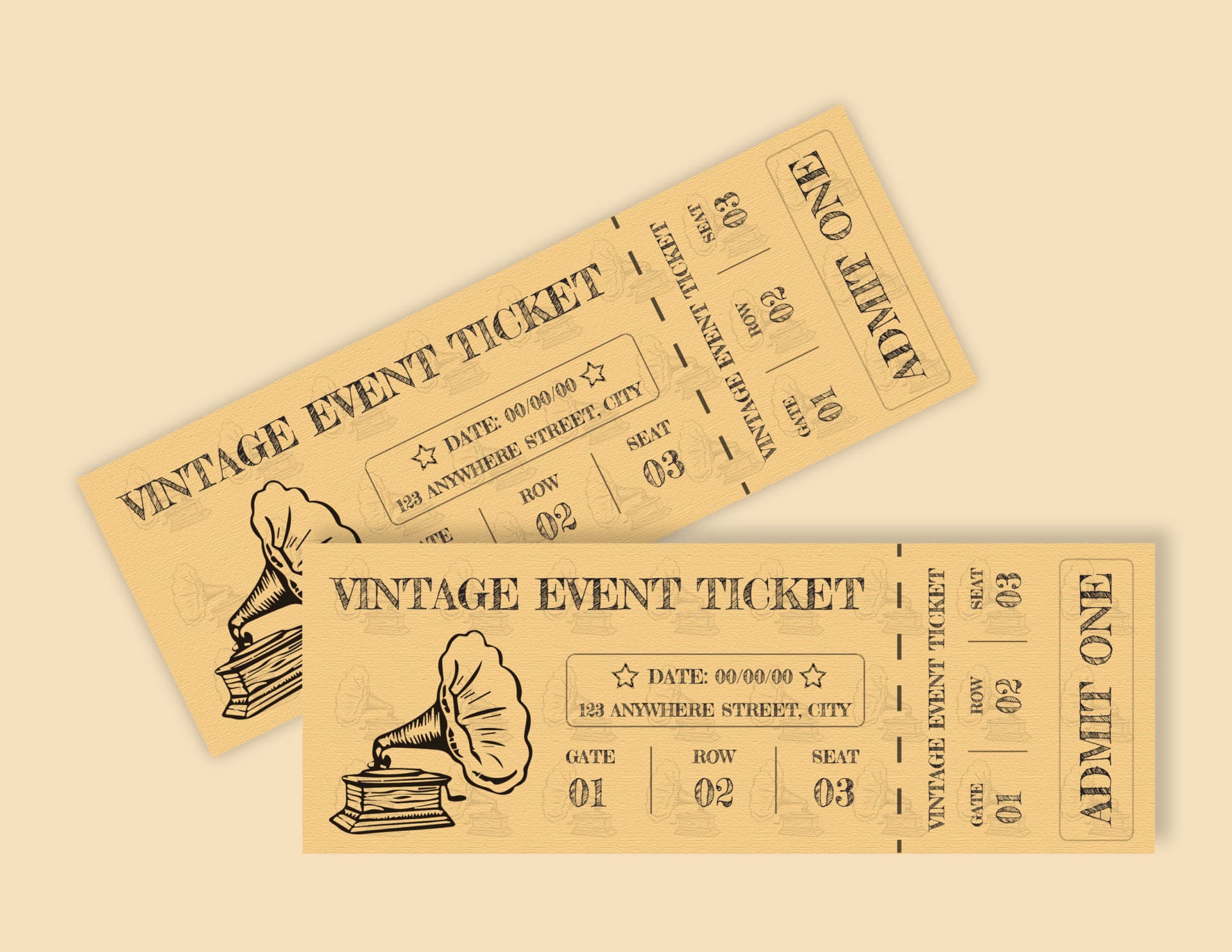 Gramophone Vintage Event Ticket - WordLayouts for Free Printable Fundraiser Ticket Template