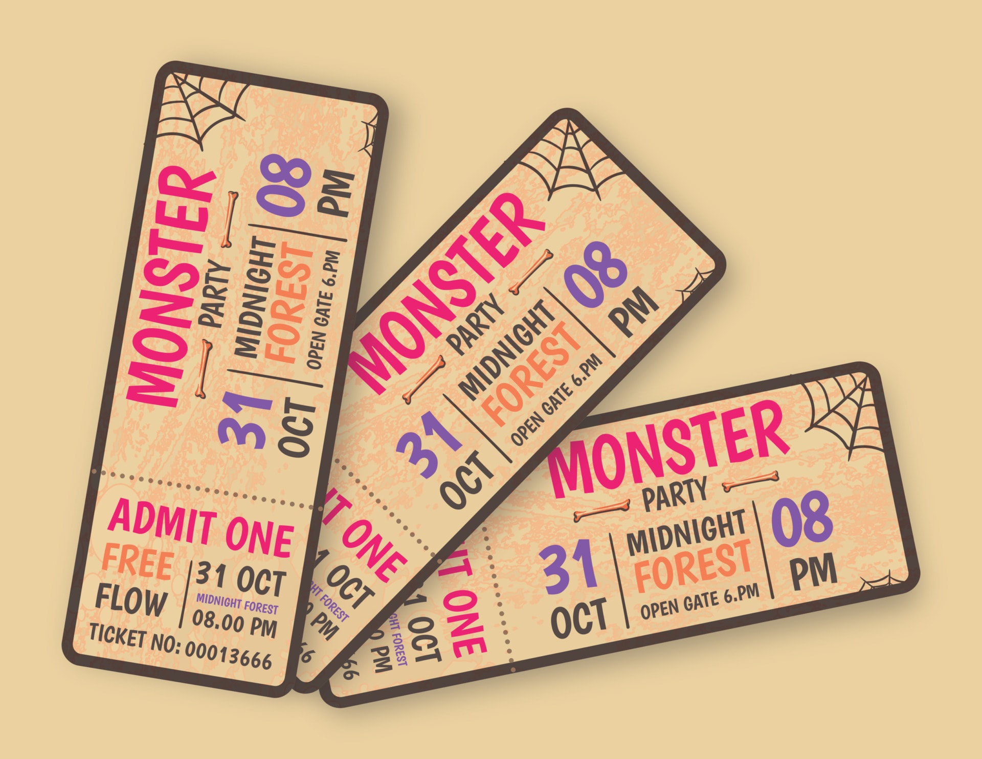 Halloween Monster Party Ticket Template - Customizable - Google Slides