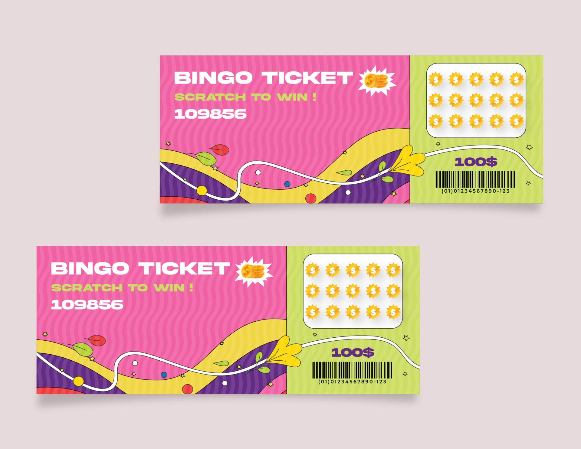 Vibrant Scratch-Off Bingo Ticket Template - Customizable
