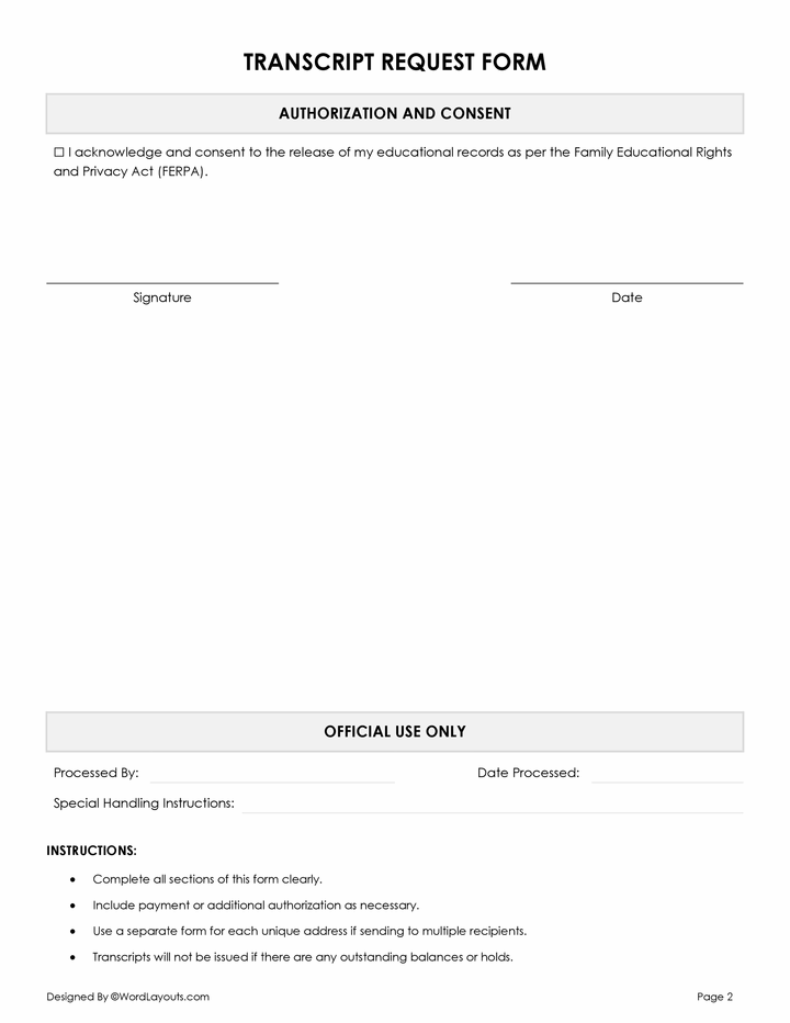Free Transcript Request Form Template - WordLayouts