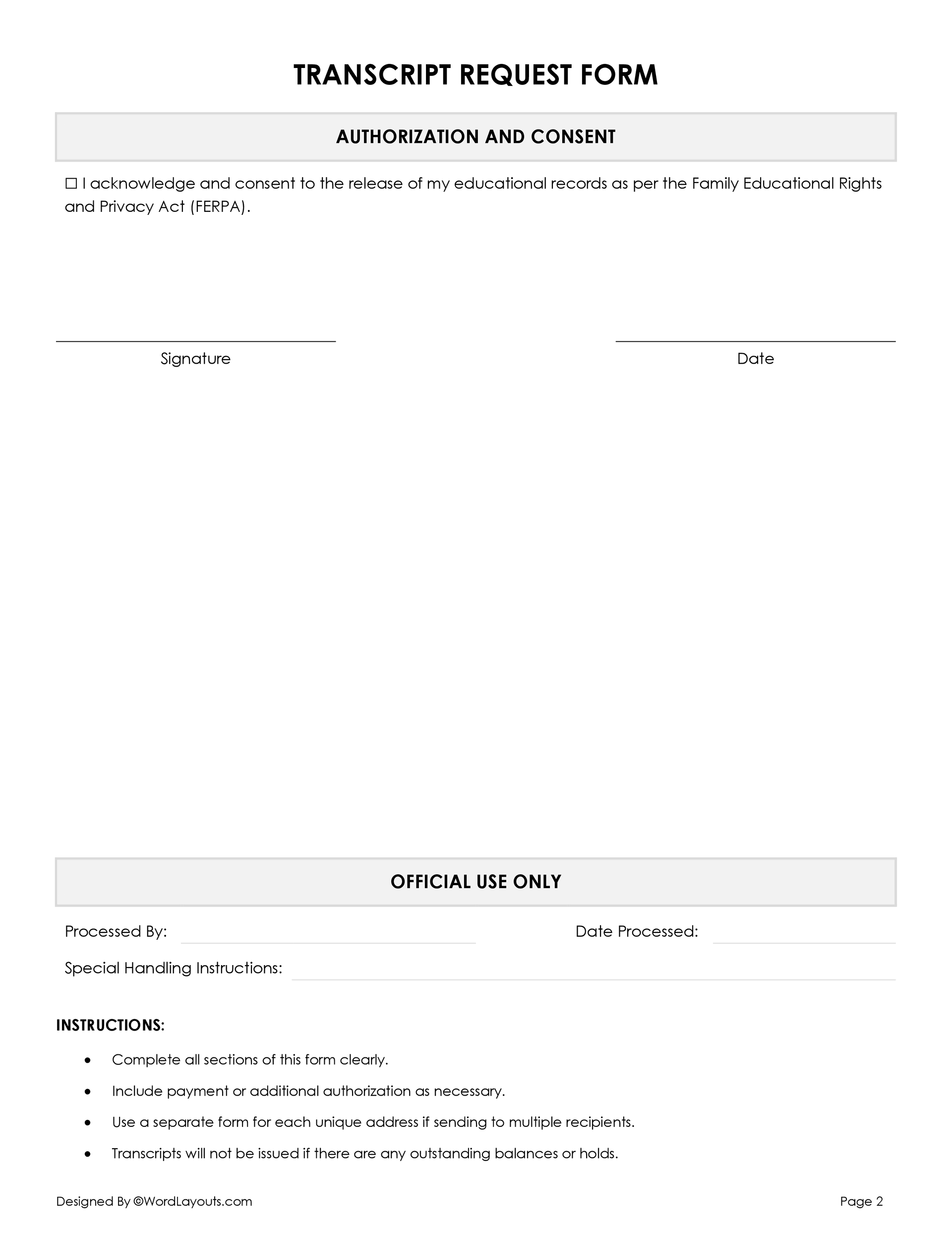 Free Transcript Request Form Template - WordLayouts