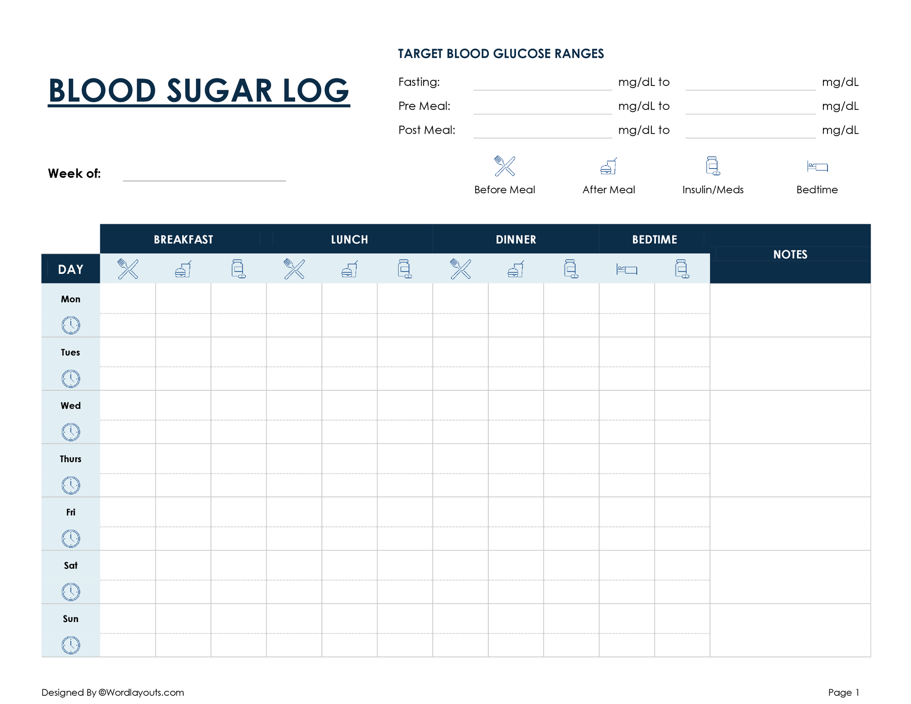 simple-blood-sugar-log-sheets-edit-printable-wordlayouts for Free Printable Daily Blood Sugar Log Simple Blood Sugar Log Sheets (Edit & Printable) - WordLayouts for Free Printable Daily Blood Sugar Log
