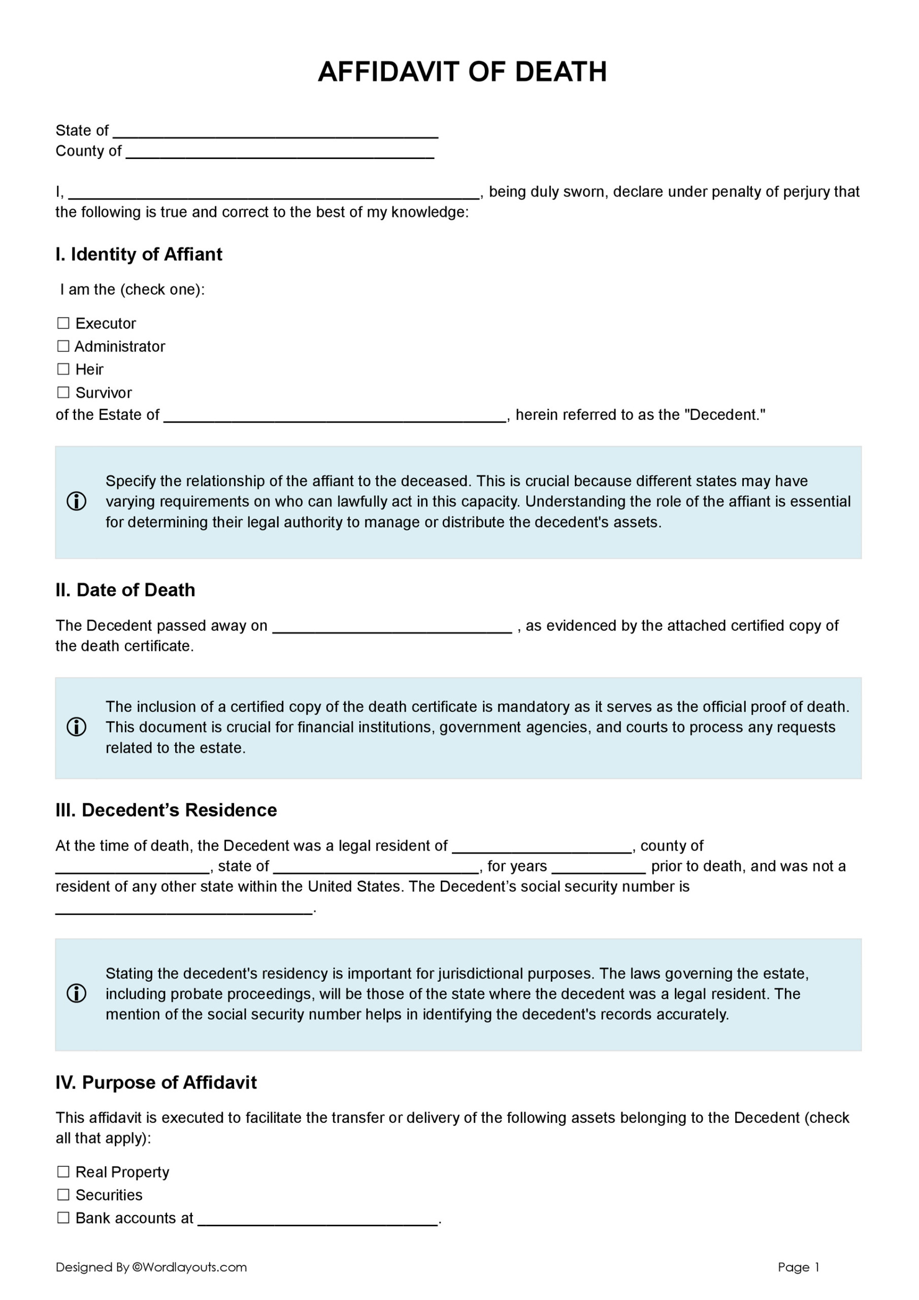 Free Affidavit of Death Form (Word, GDocs) - WordLayouts free-affidavit-of-death-form-word-gdocs-wordlayouts