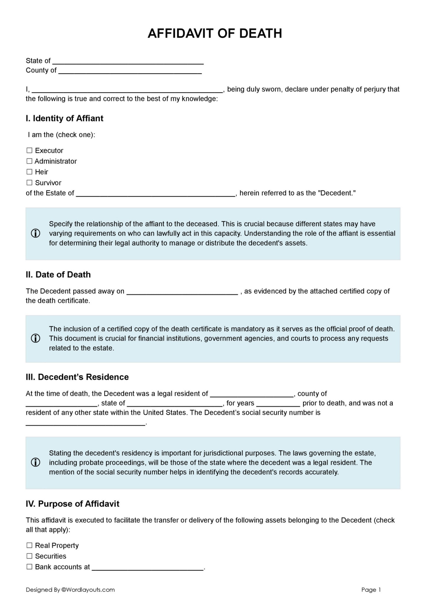Free Affidavit of Death Form (Word, GDocs) - WordLayouts