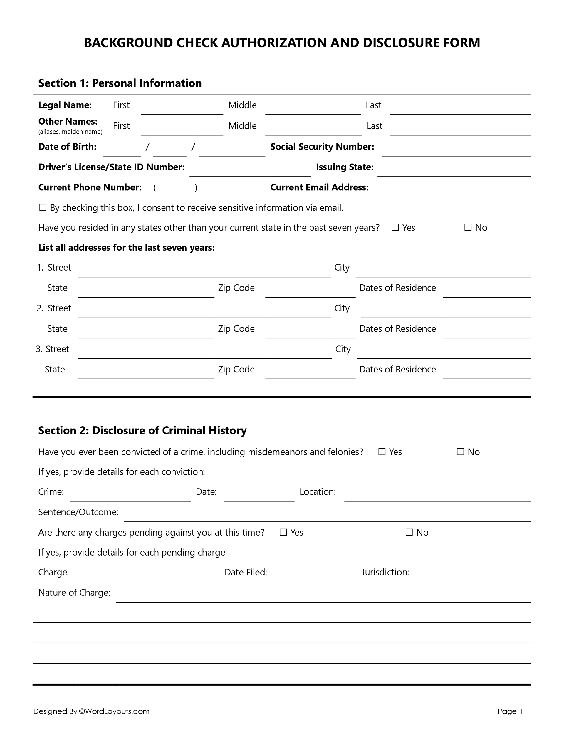 Free Background Check Authorization Forms - WordLayouts