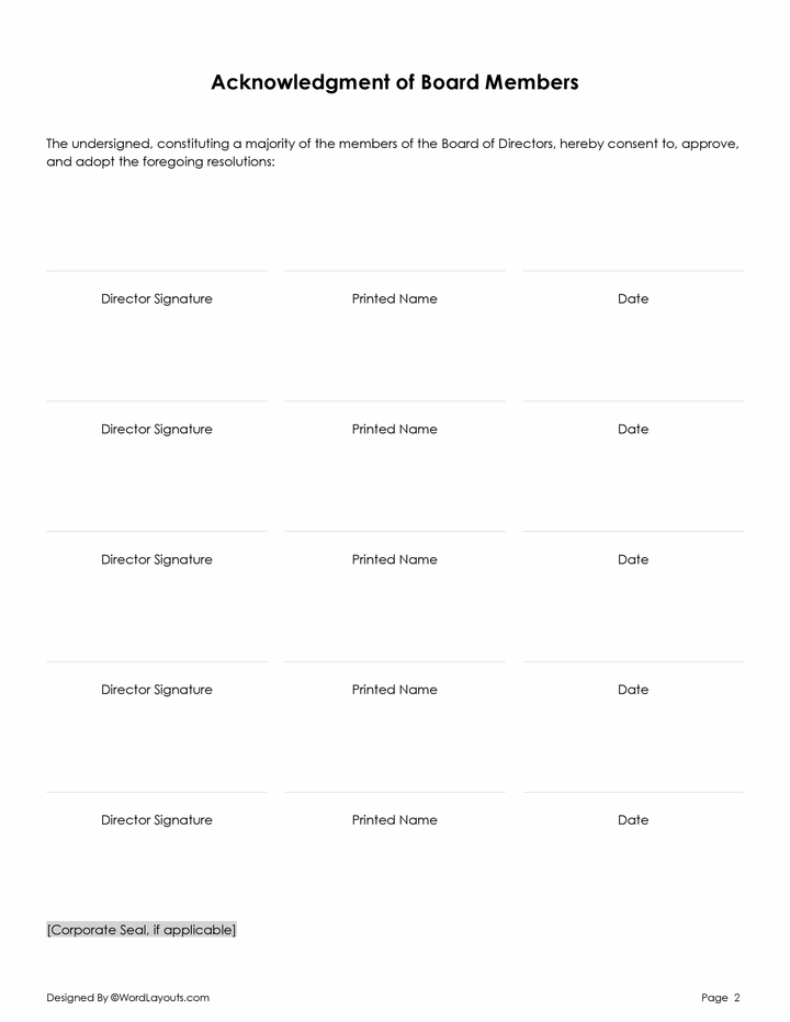 Free Board Resolution Template - WordLayouts