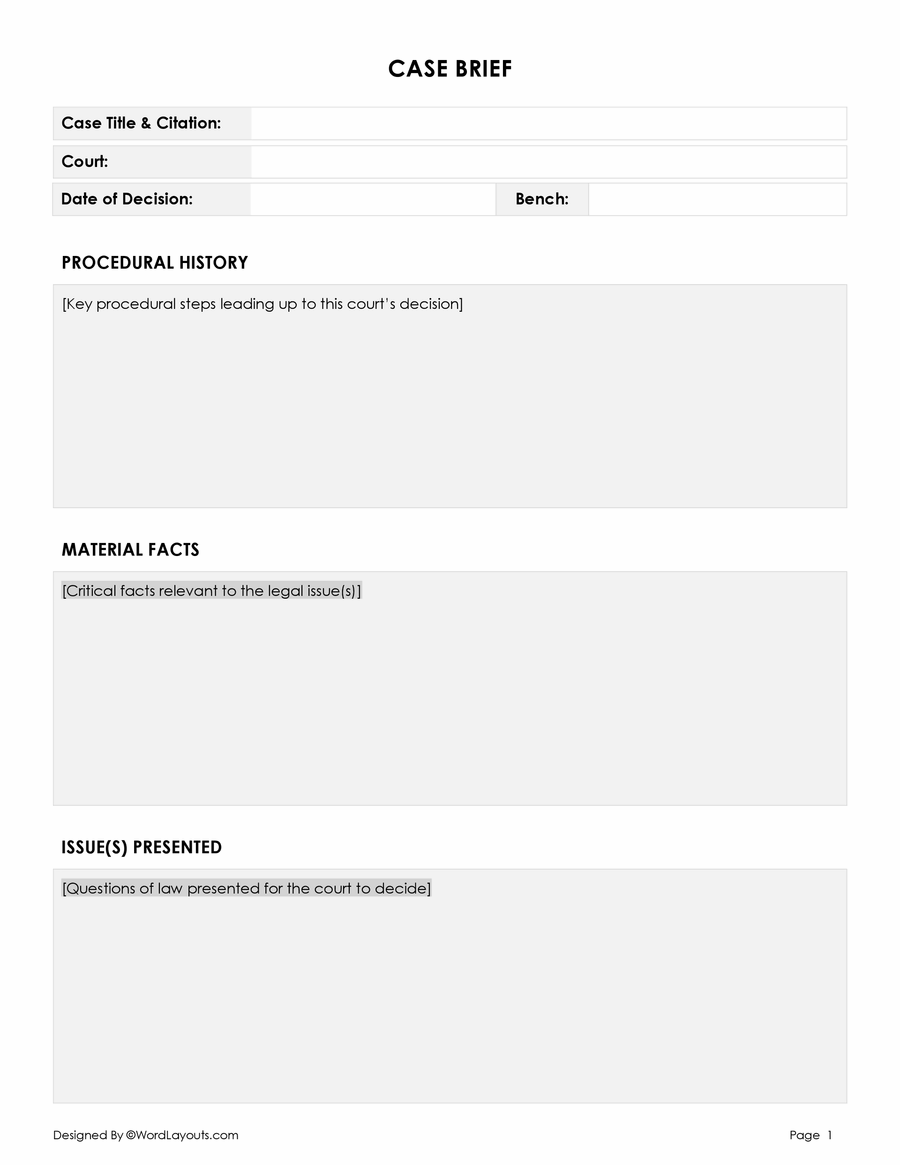 Free Case Brief Template for Law School WordLayouts