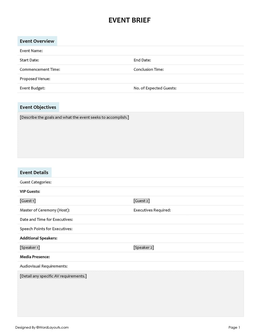 Free Event Brief Template (Word GDocs) WordLayouts