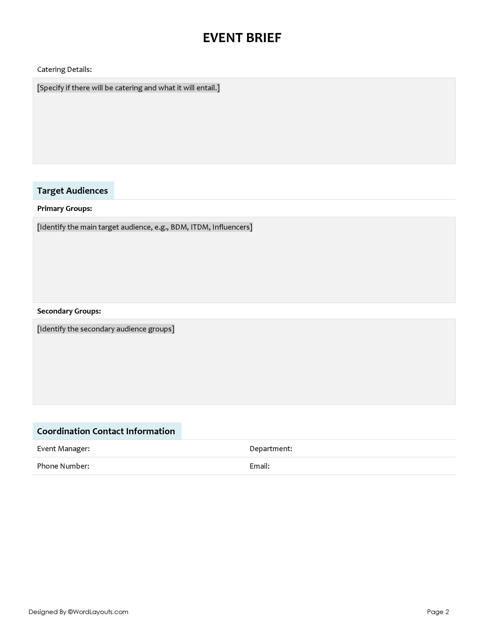 Free Event Brief Template (Word, GDocs) WordLayouts