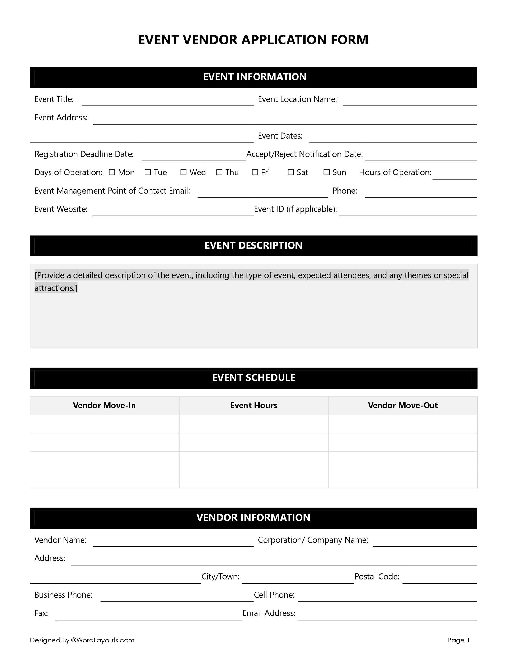 free vendor application form templates (downloadable) - wordlayouts