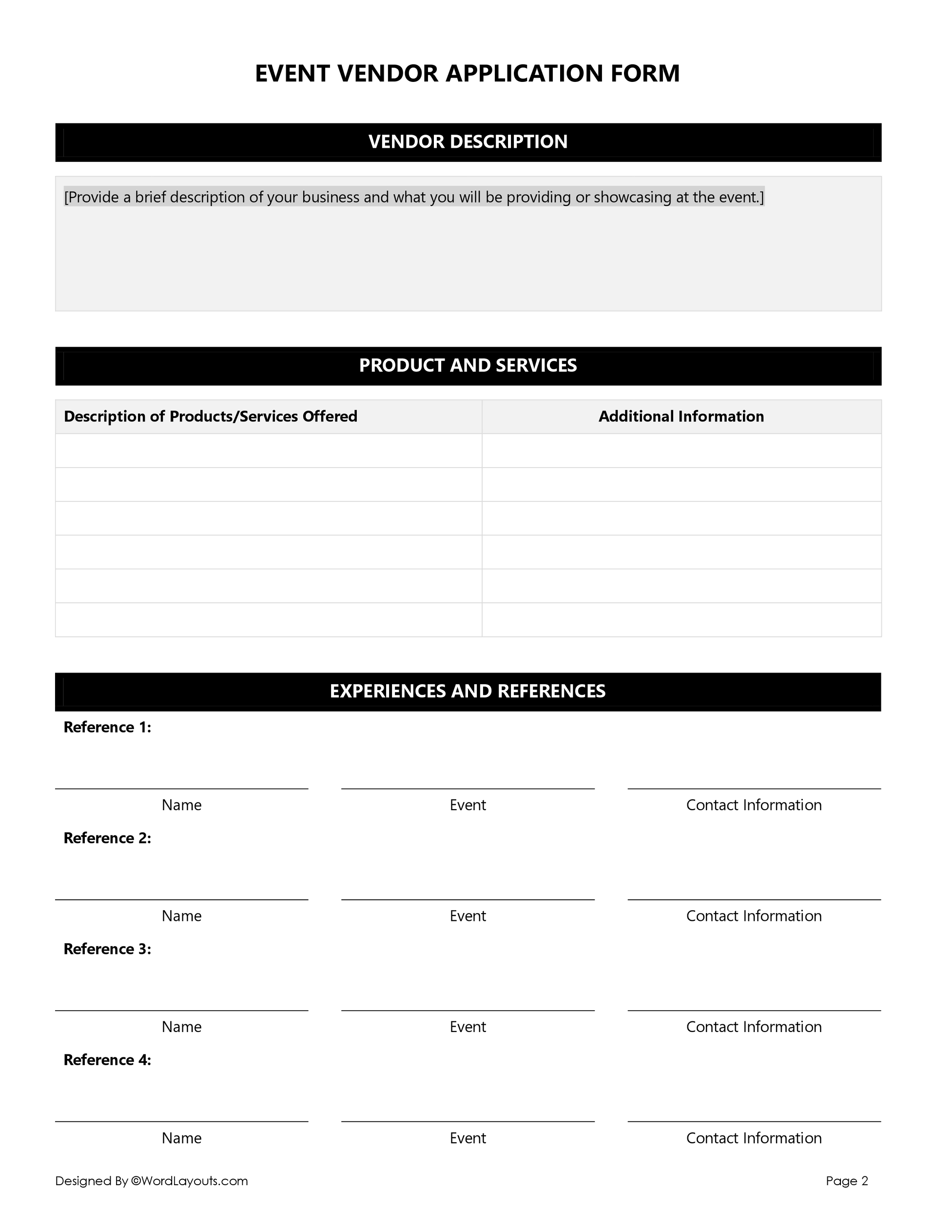 free-vendor-application-form-templates-downloadable-wordlayouts for Free Printable Order Forms For Crafts Free Vendor Application Form Templates (Downloadable) - WordLayouts for Free Printable Order Forms For Crafts
