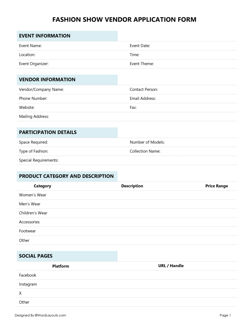 Free Vendor Application Form Templates (Downloadable) - WordLayouts free-vendor-application-form-templates-downloadable-wordlayouts