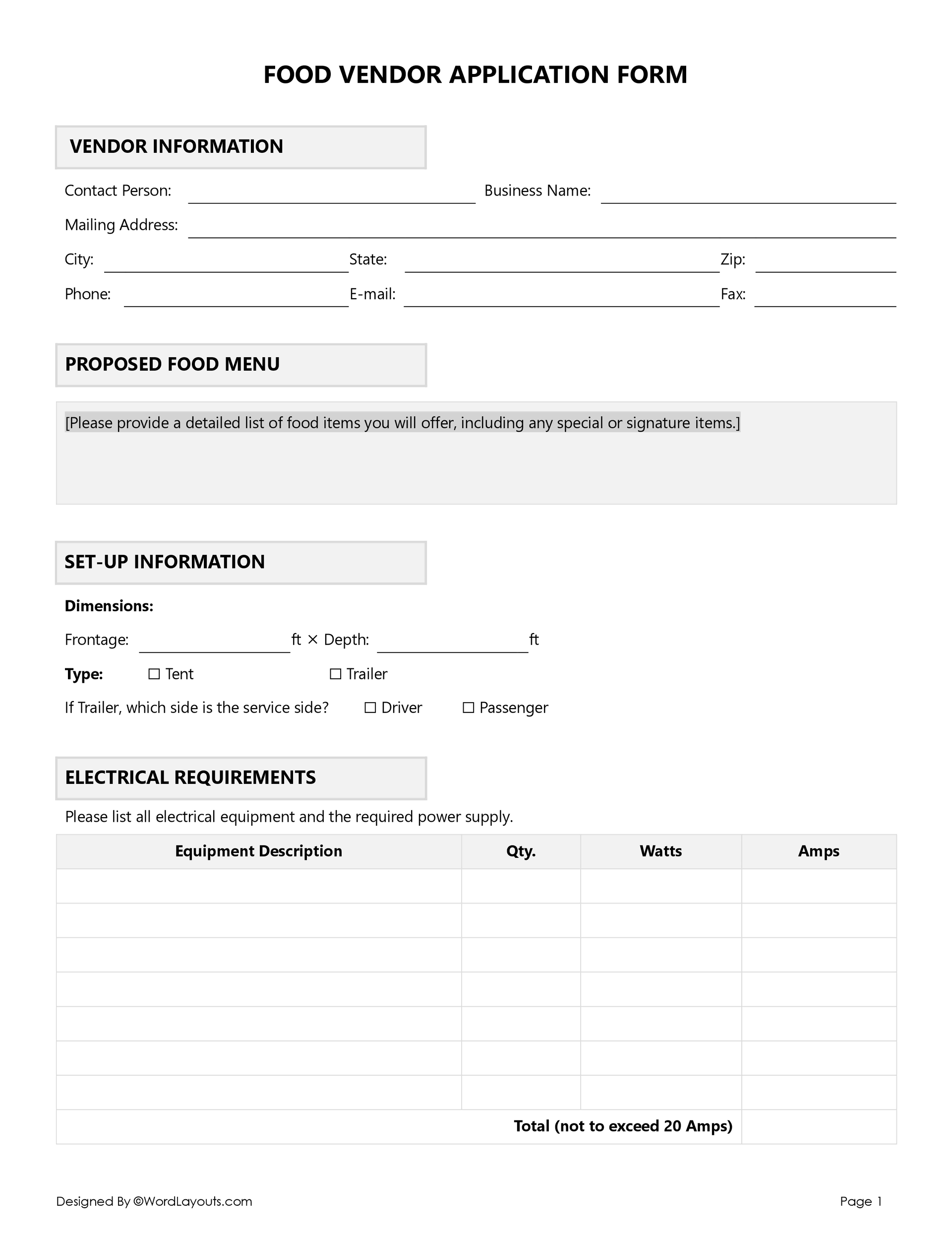 Free Vendor Application Form Templates (Downloadable) - WordLayouts free-vendor-application-form-templates-downloadable-wordlayouts