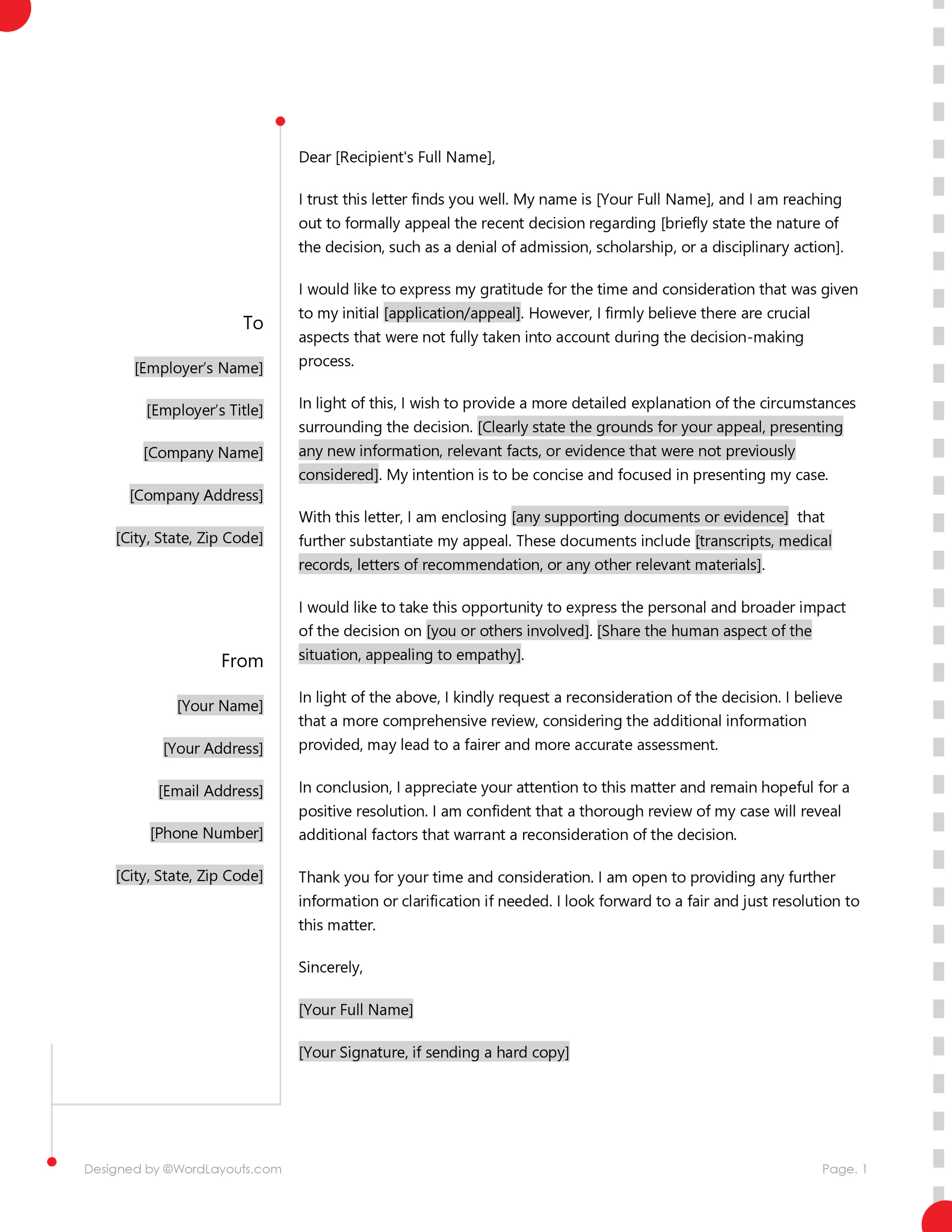 8 Appeal Letters Free Samples Examples Format Sample Templates 40