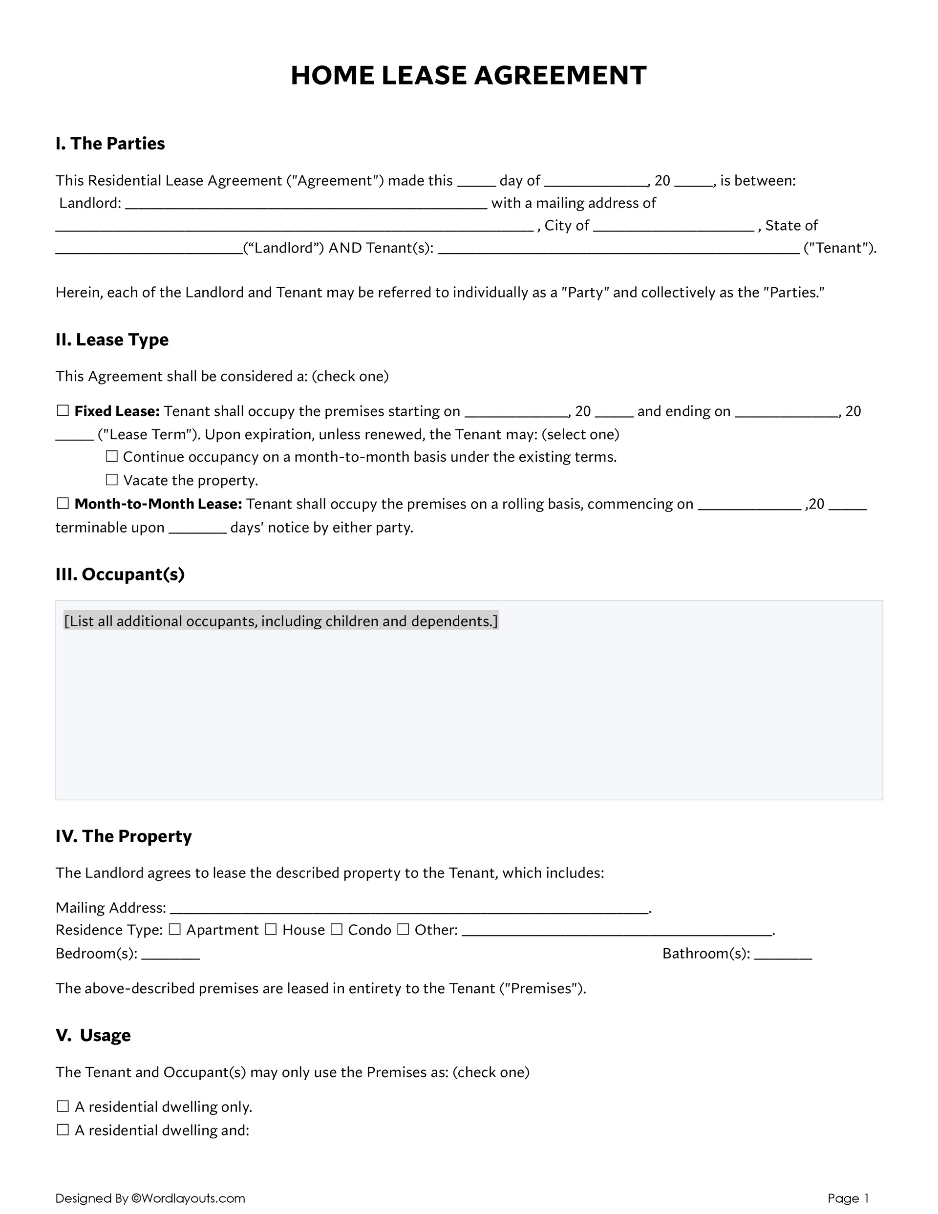 Free Rental Application Form Template - WordLayouts