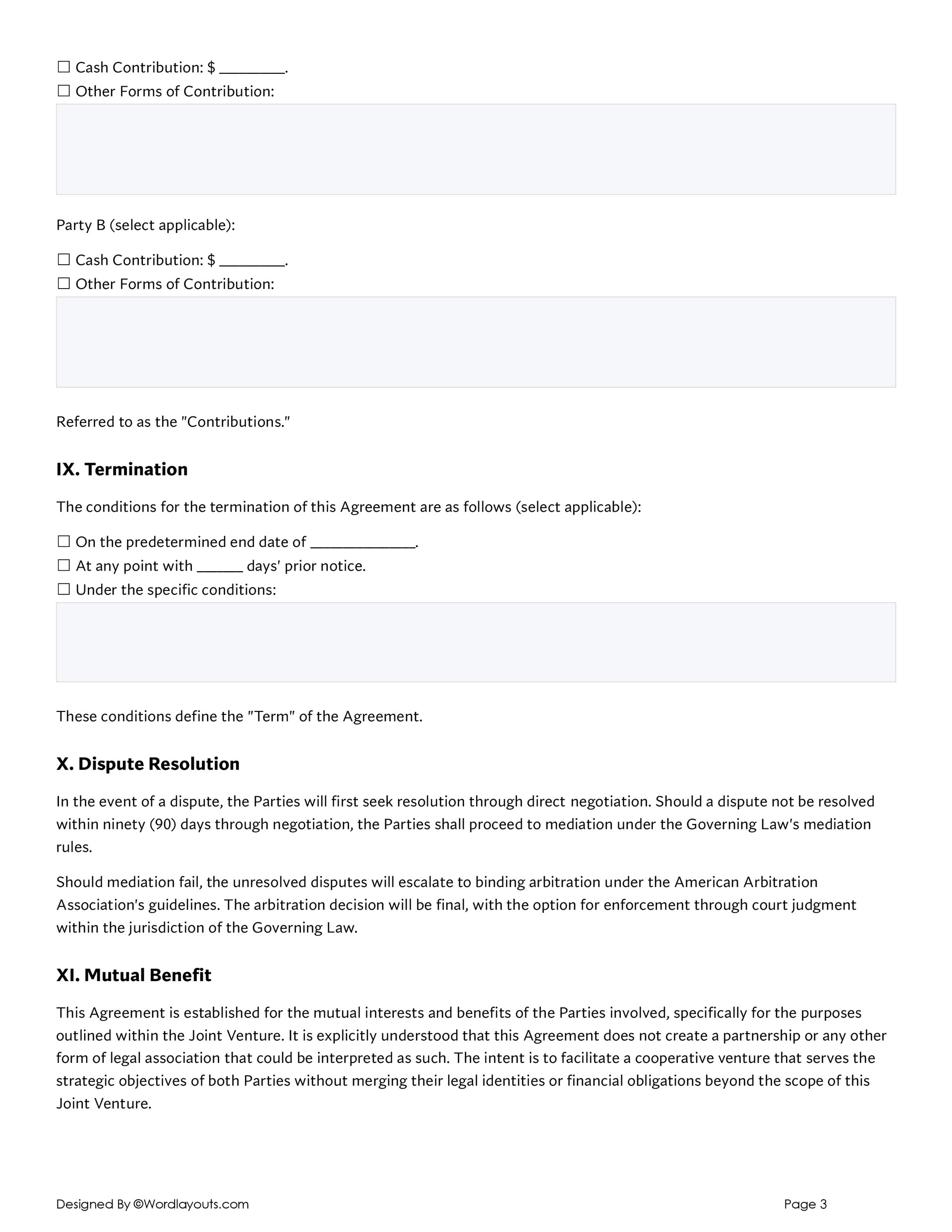 Joint Venture Agreement Template - Word and Google Docs - Page 03