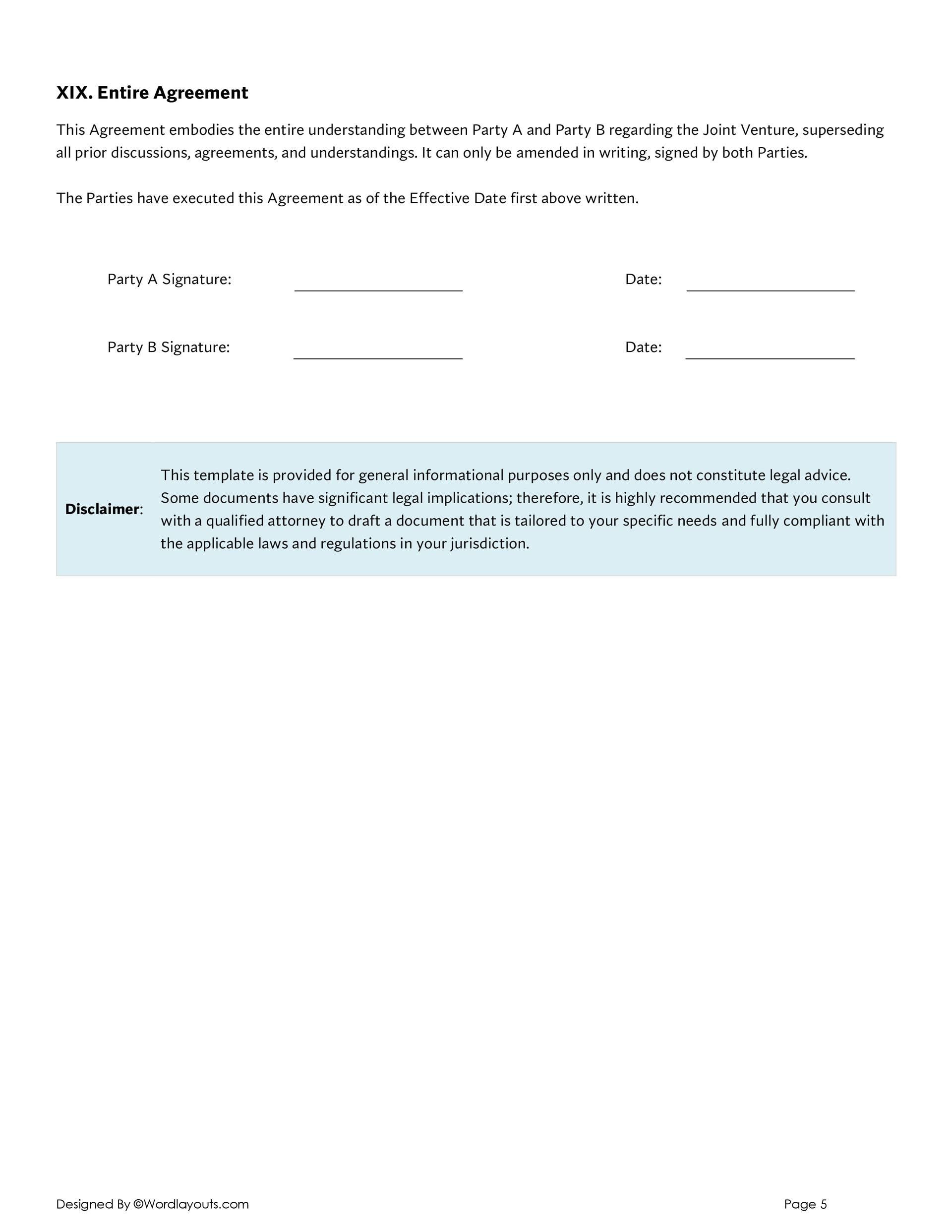 Joint Venture Agreement Template - Word and Google Docs - Page 5