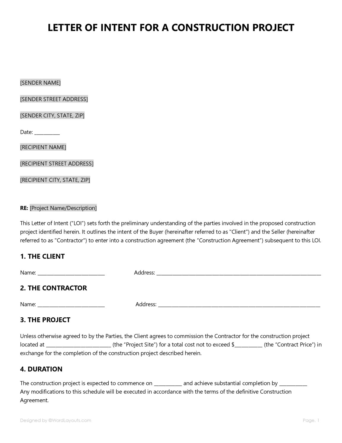 20 Free Letter of Intent (LOI) Templates - WordLayouts