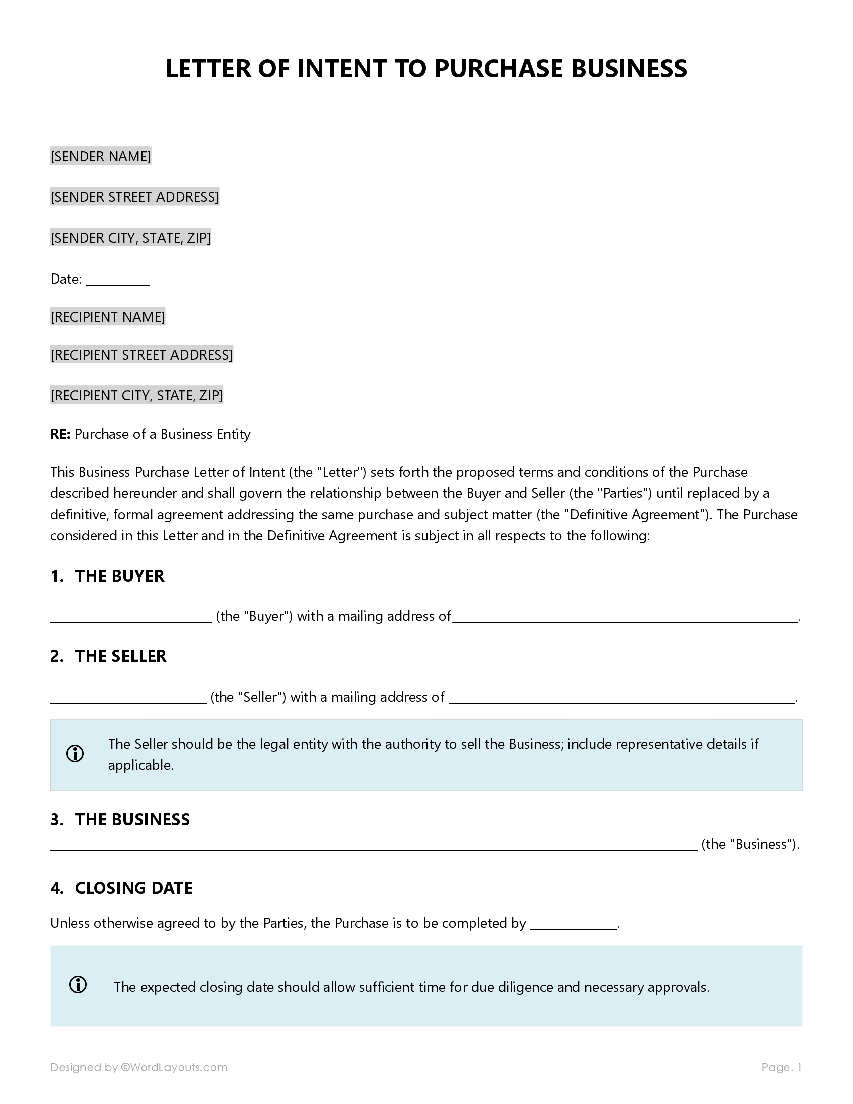 20 Free Letter of Intent (LOI) Templates - WordLayouts