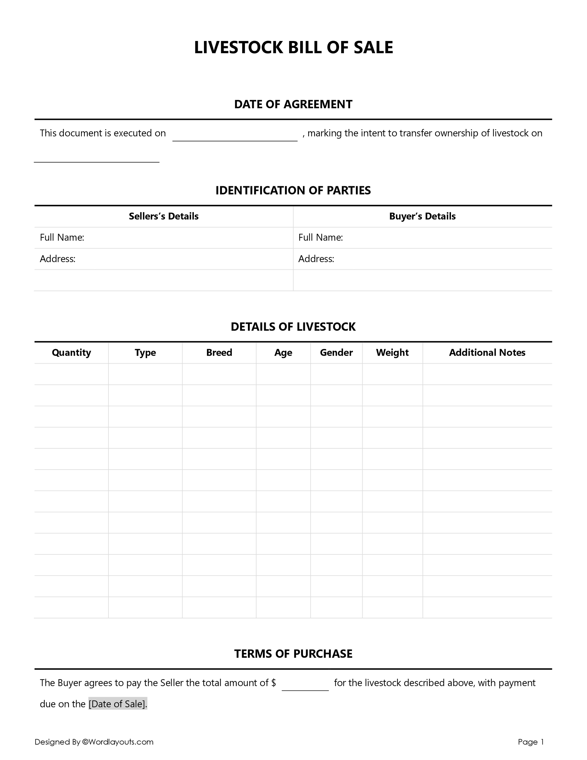 Free Livestock Bill of Sale Forms WordLayouts Free Livestock Bill of Sale Forms WordLayouts